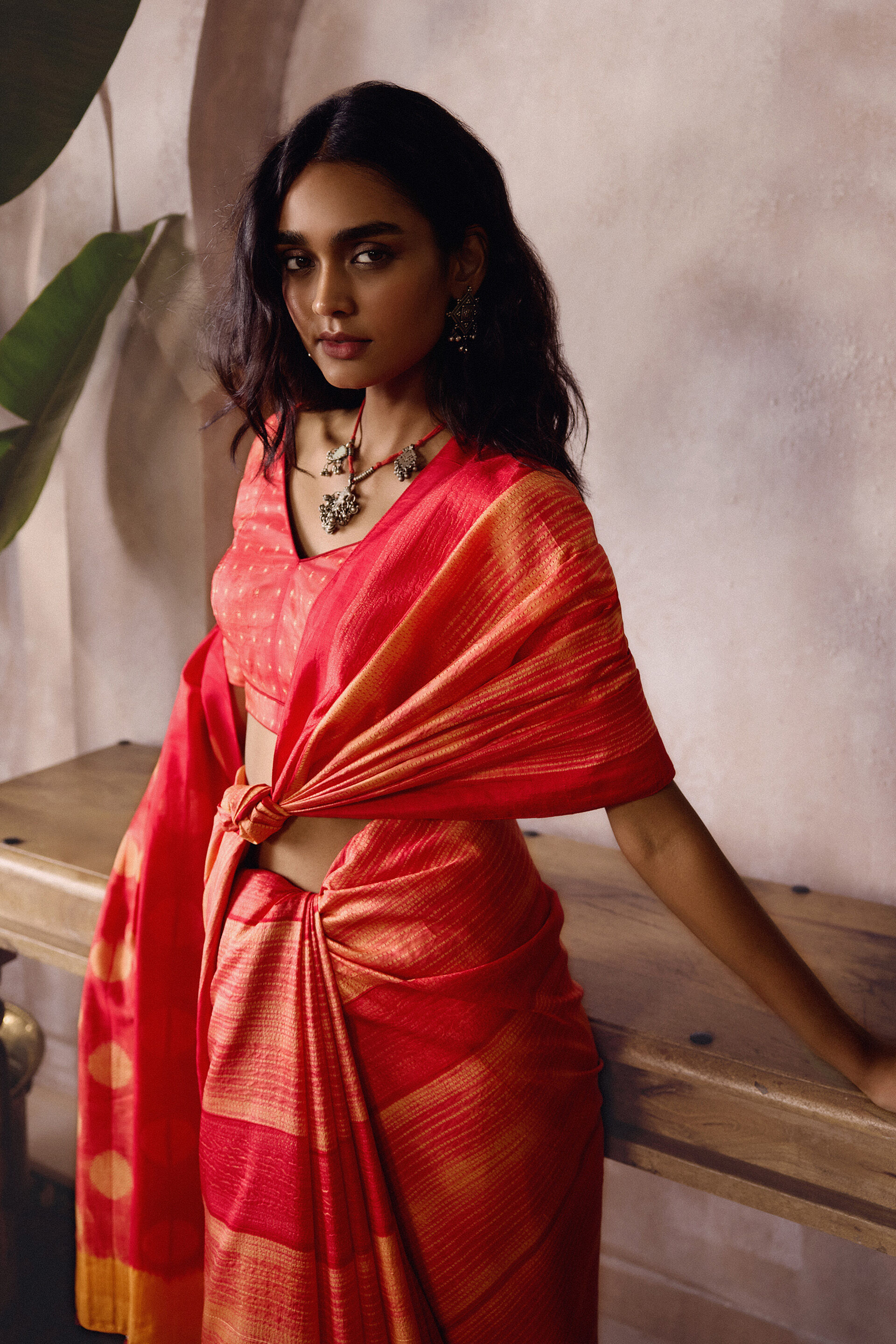 Corsen Handcrafted Shibori Silk Saree - Orange, Orange, image 4