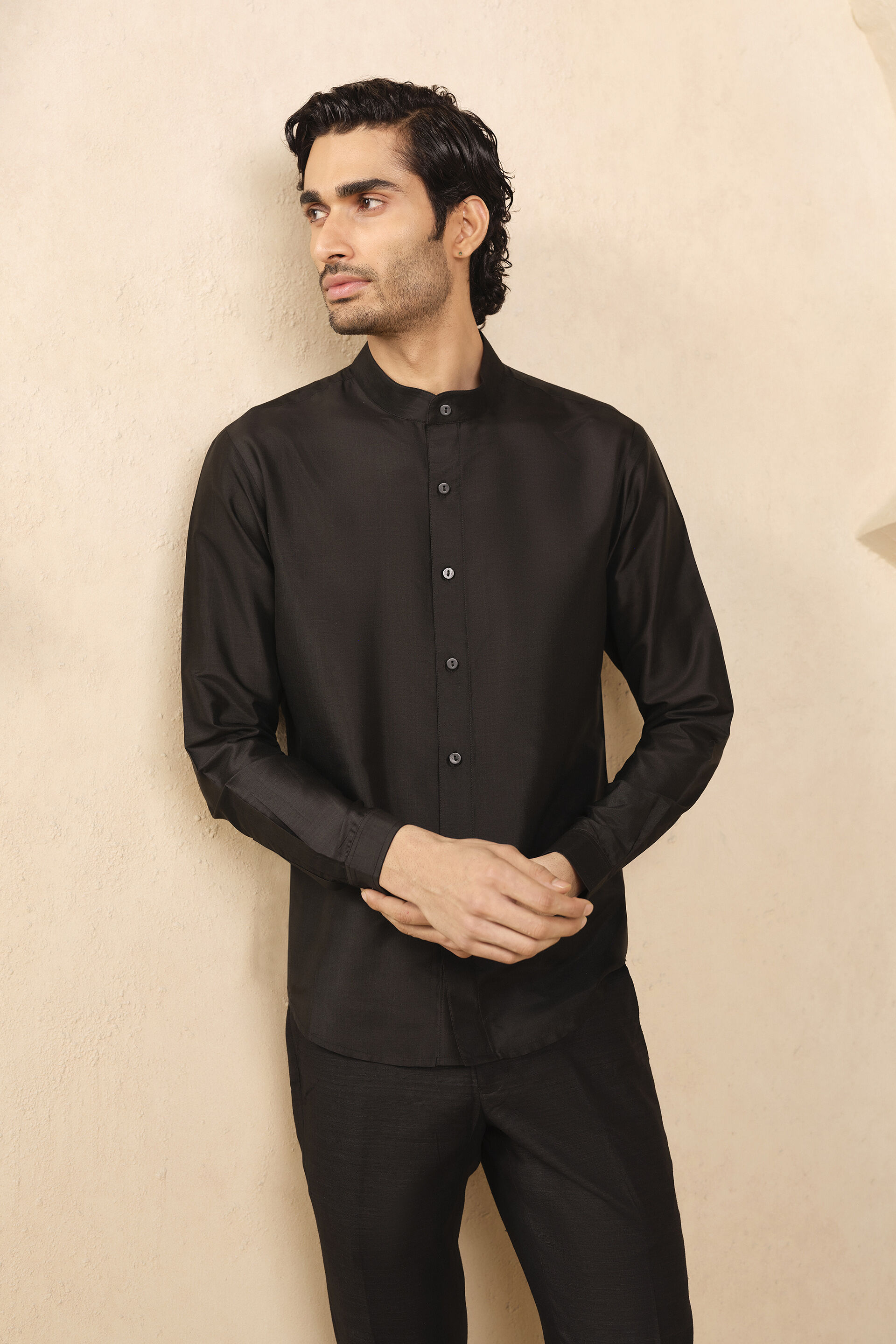 Adnan Silk Shirt - Black, Black, image 4