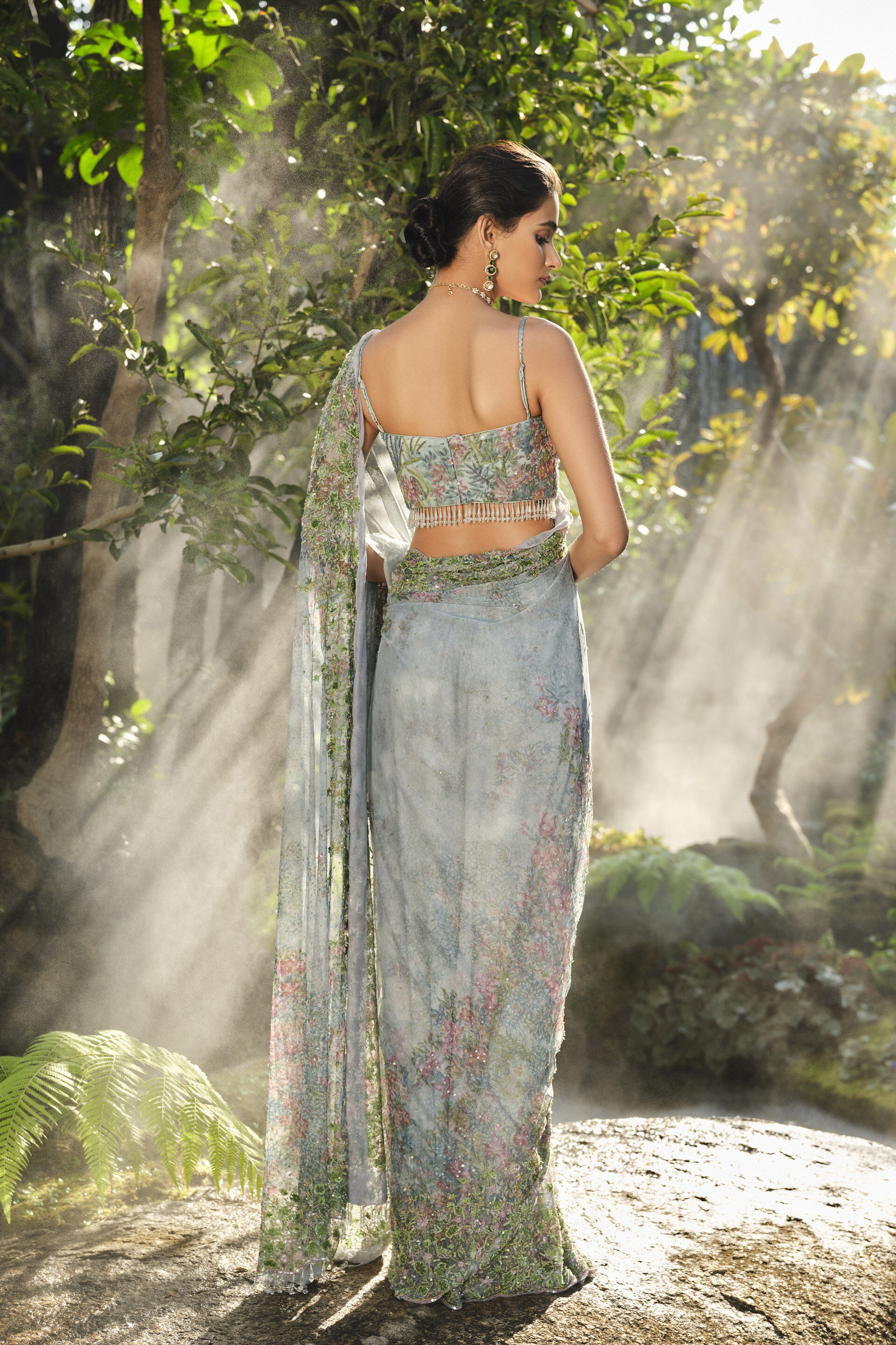 Blooming Meadows Embroidered Saree - Powder Blue