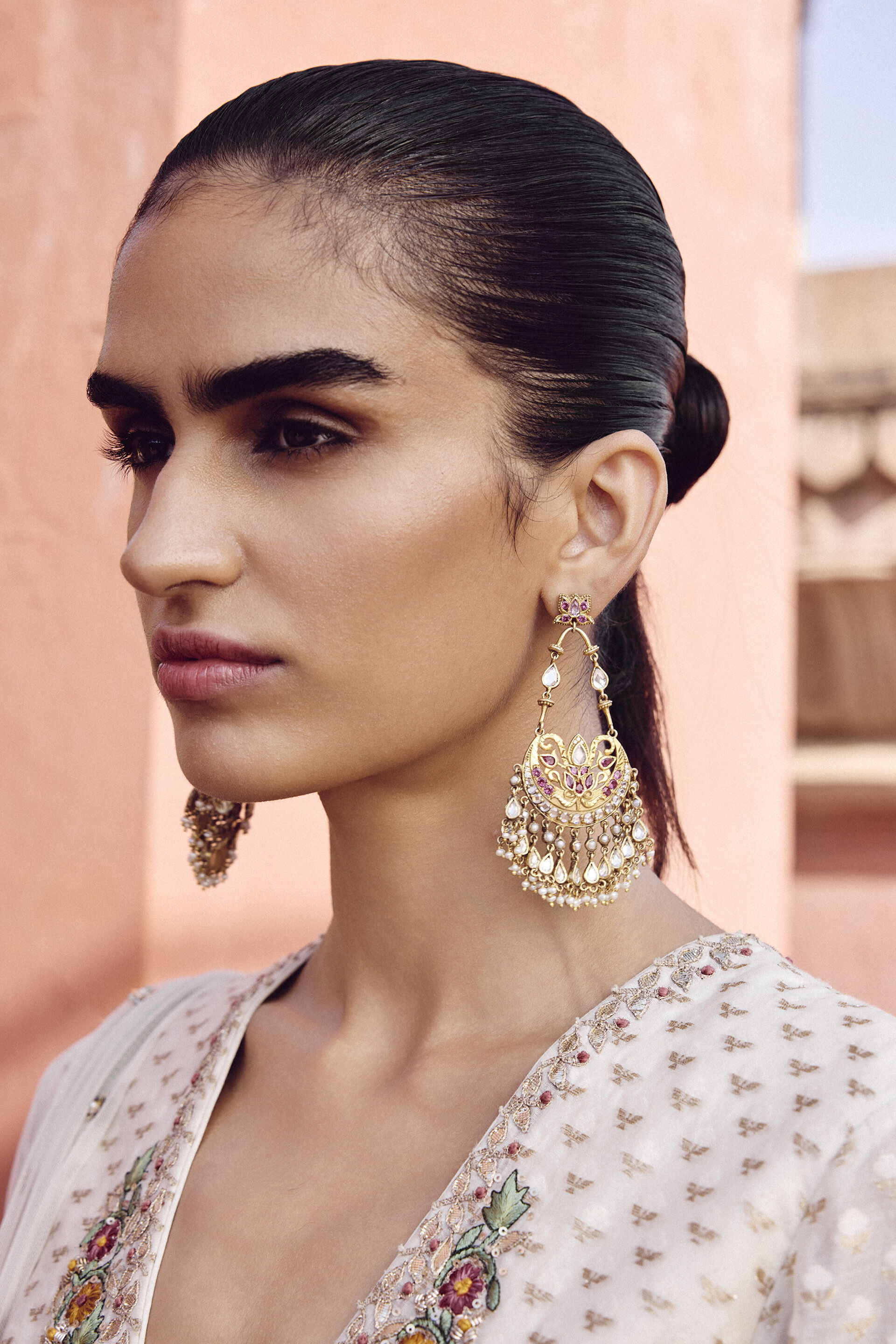 Akshi Handwoven Benarasi Cotton Anarkali Suit Set - Natural, Ivory, image 6