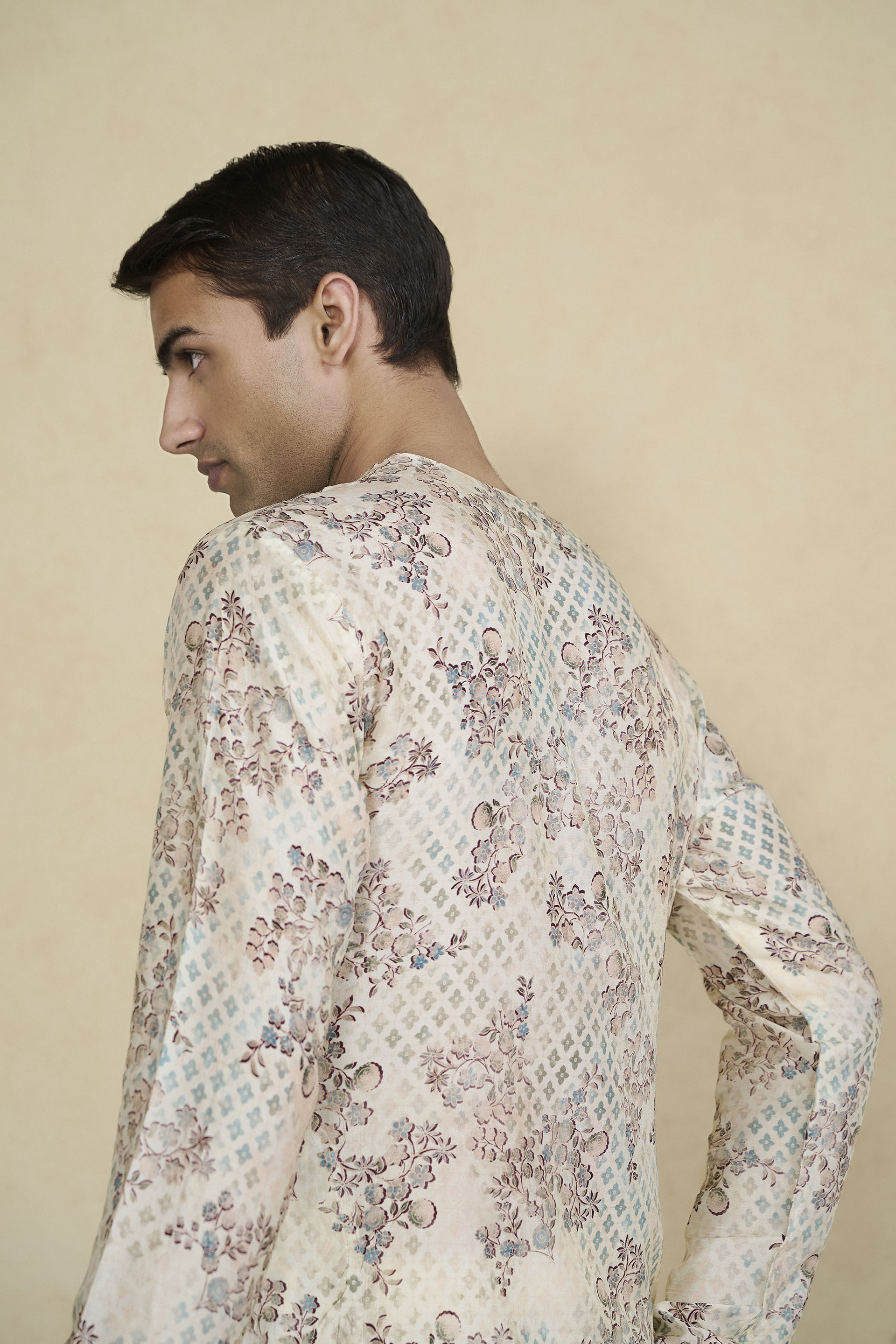 Rukham Printed Silk Kurta - Ivory, Ivory, image 8