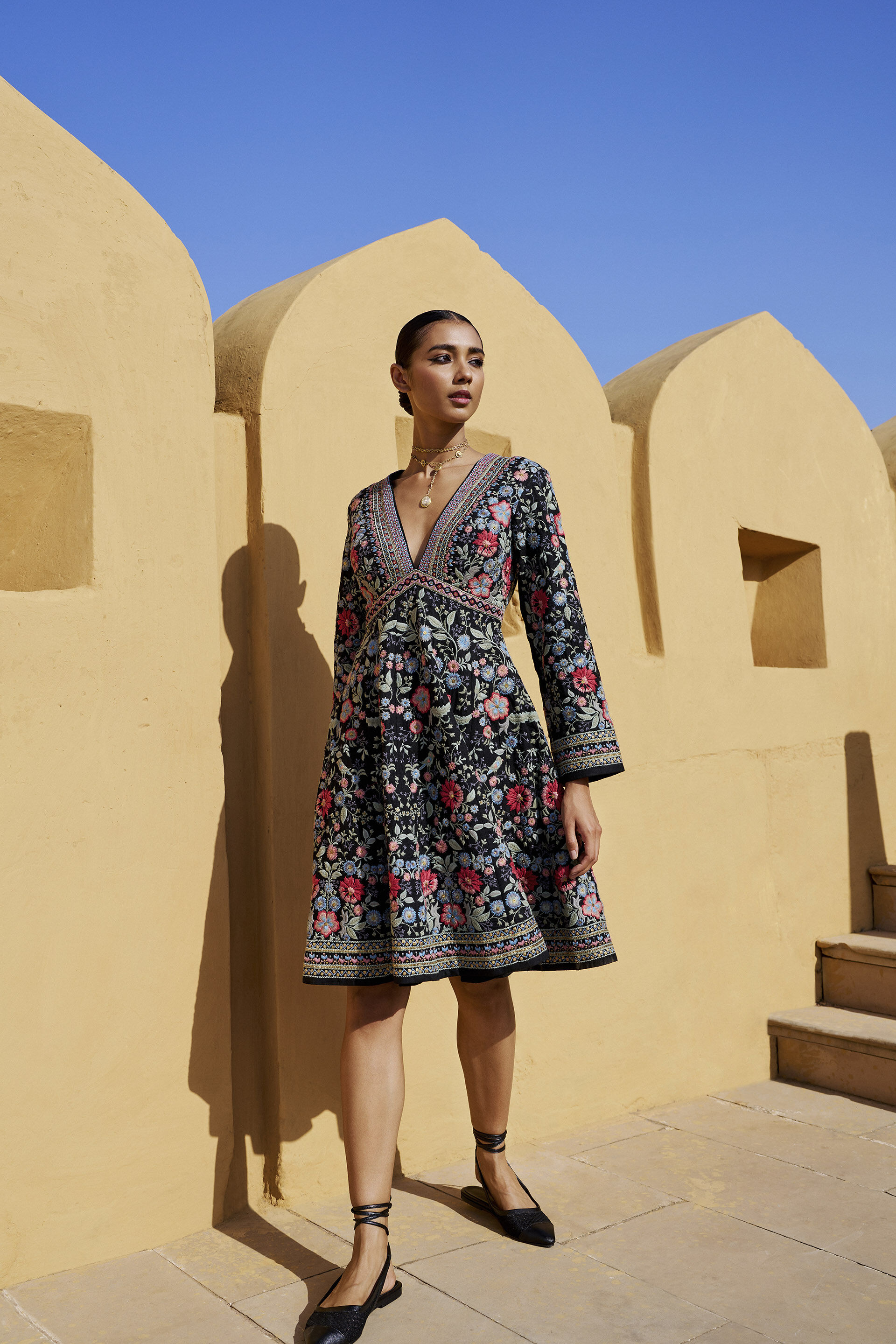 Floral Ballad Embroidered Zardozi Silk Dress - Black