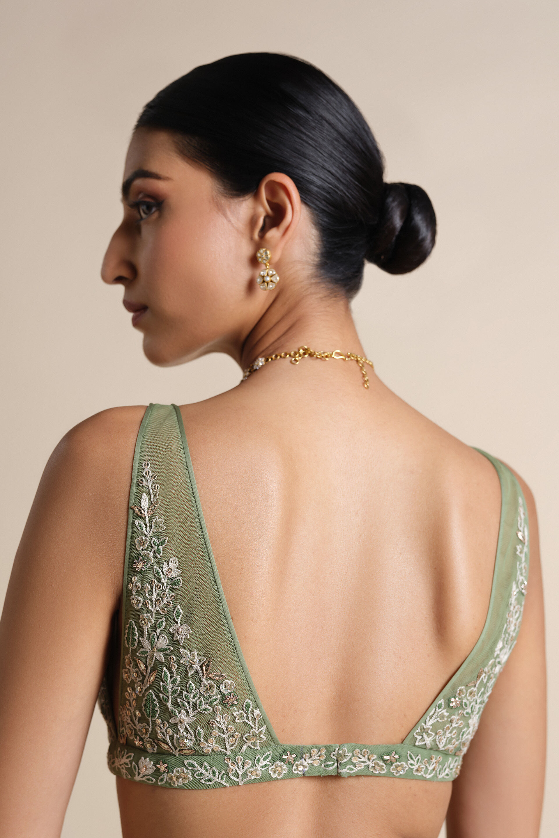 Elodea Embroidered Georgette Choli - Sage