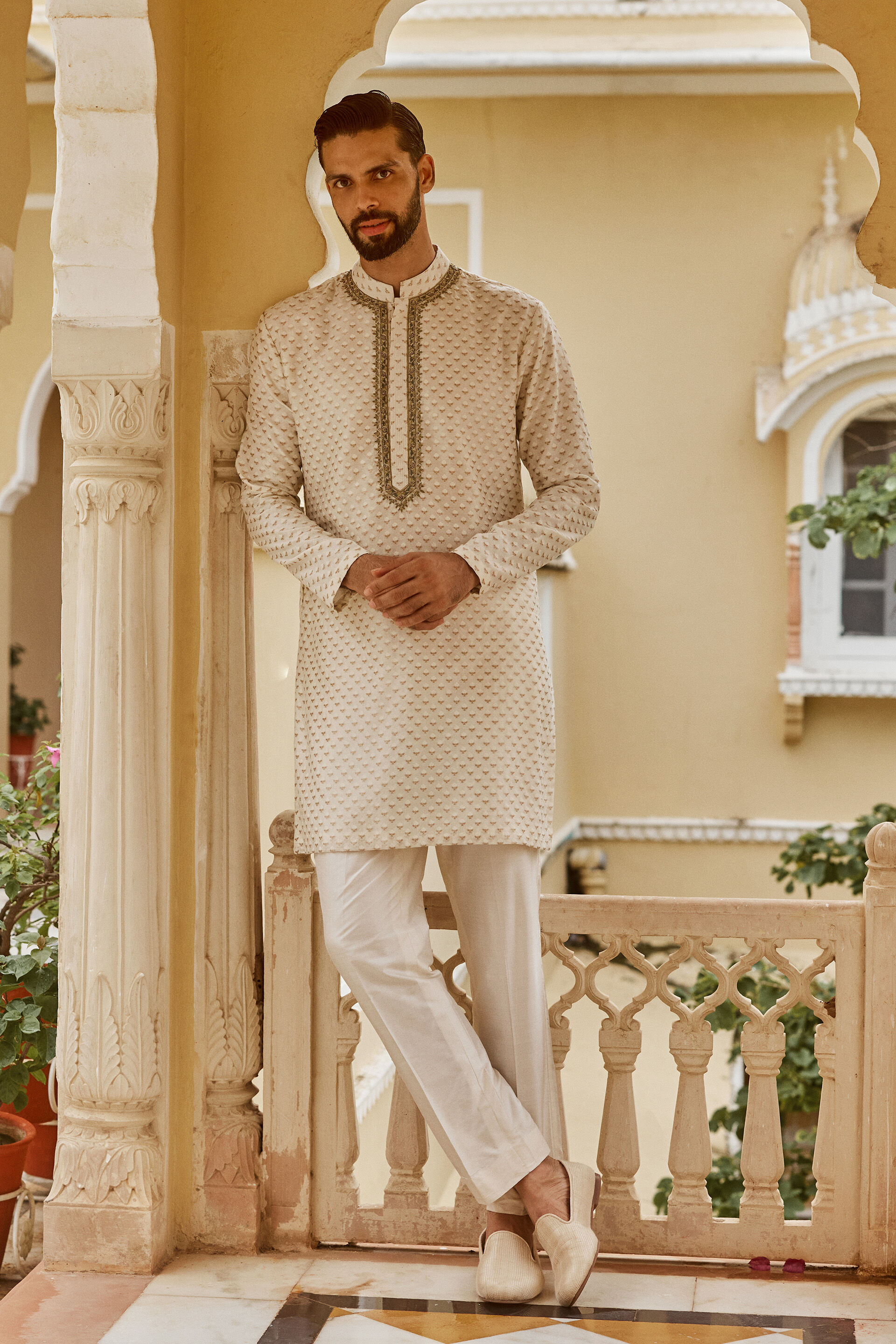 Faaris Handwoven Benarasi Silk Kurta - Natural