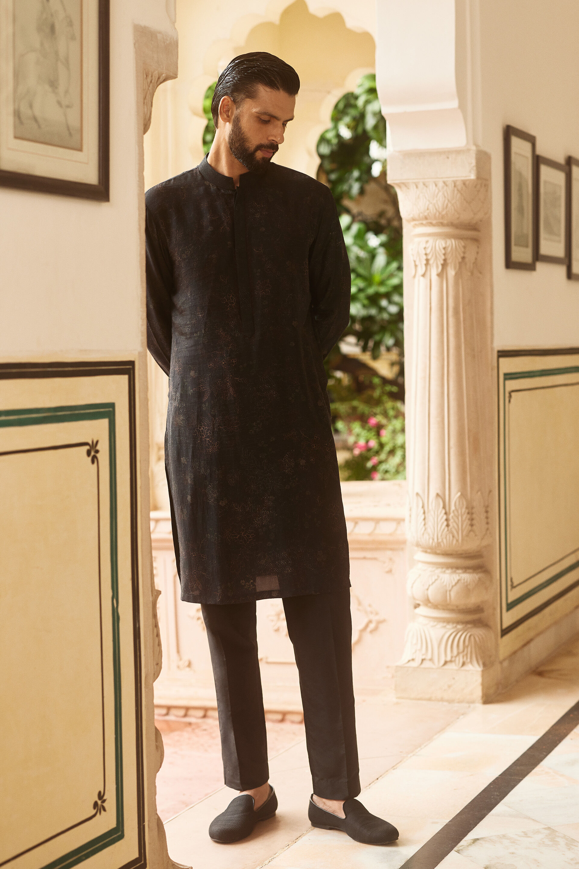 Samit Silk Kurta - Black