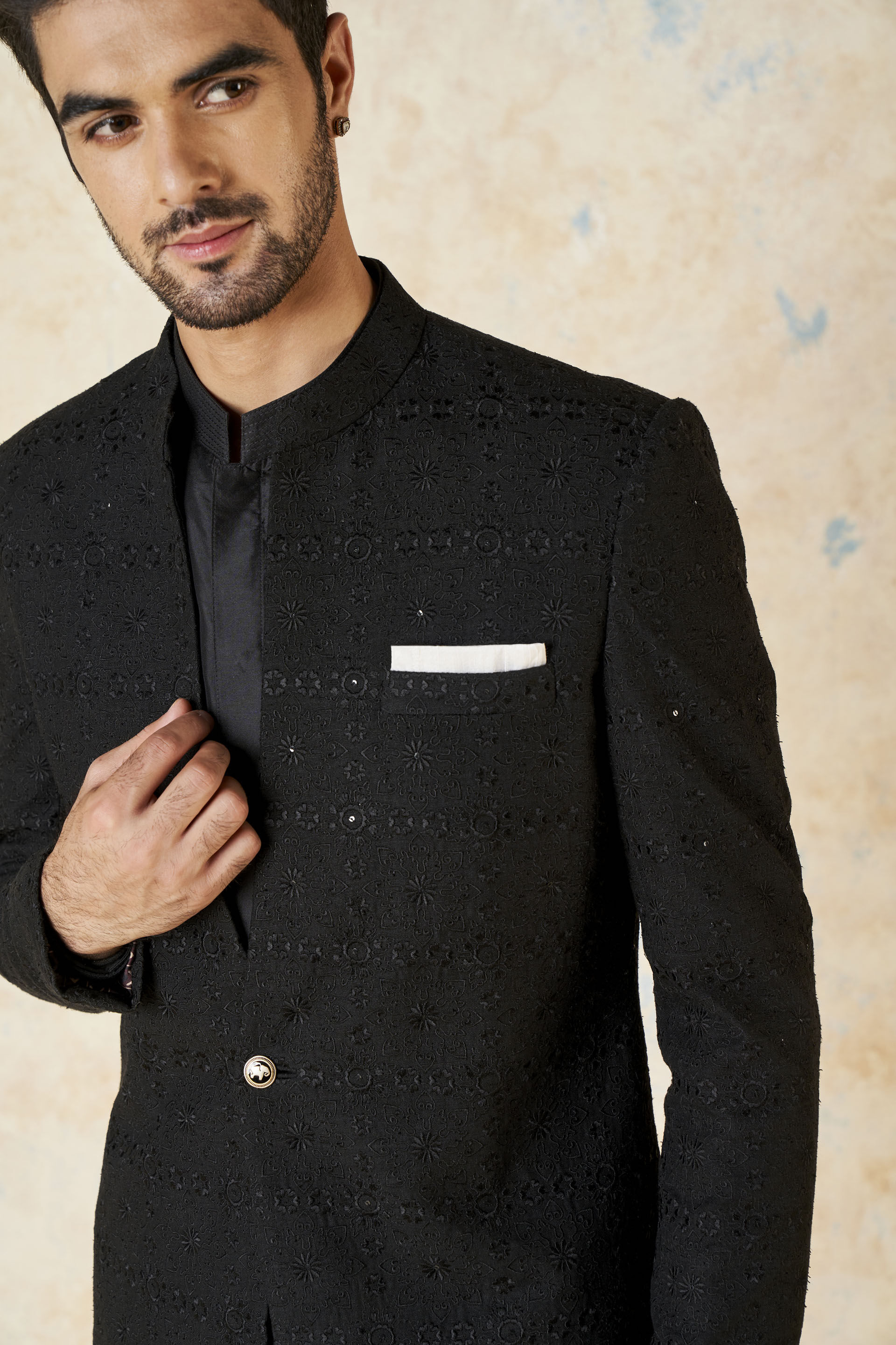 Yuven Silk Sherwani - Black, Black, image 5
