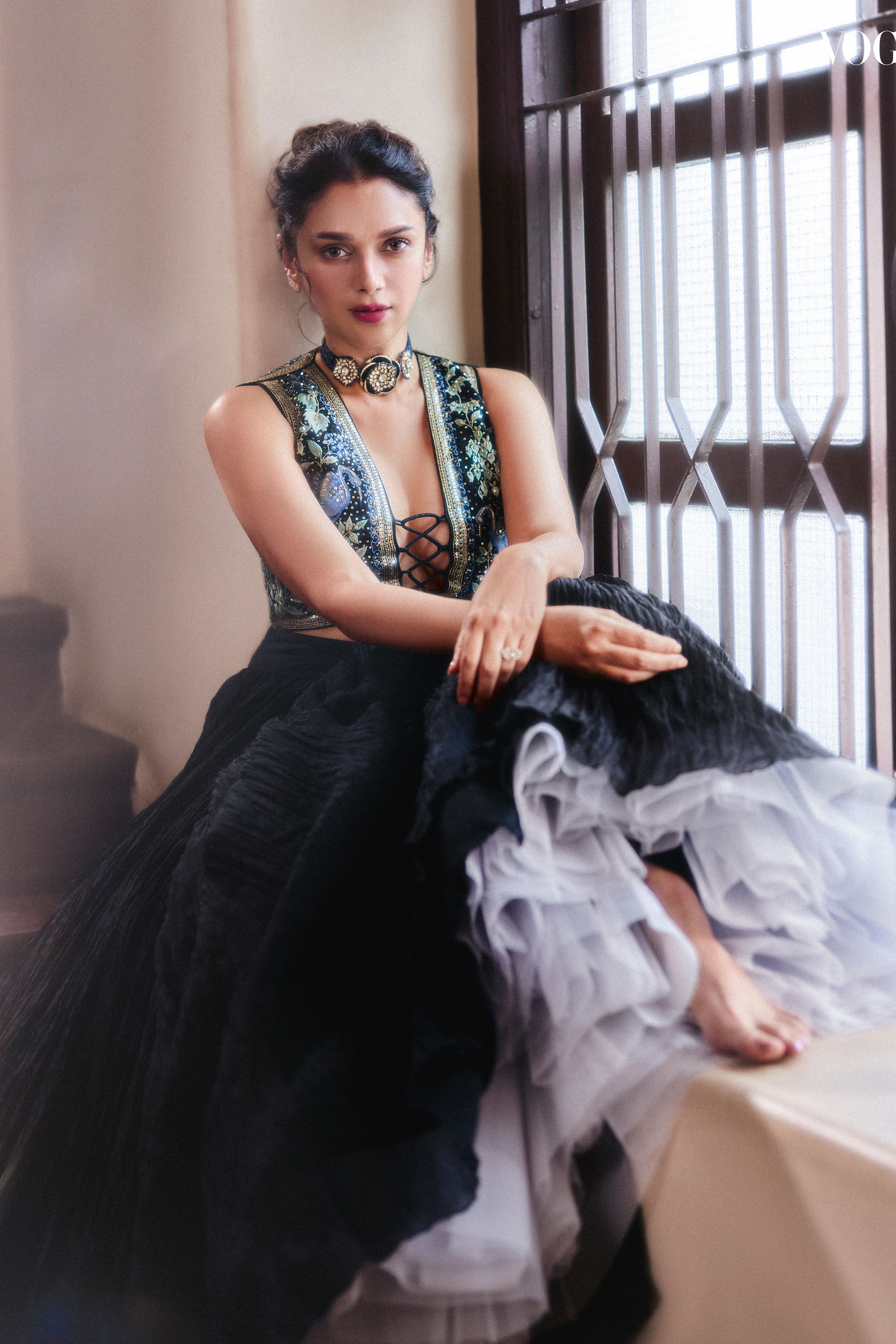 Shirina Embroidered Mul Skirt Set - Black, , image 1