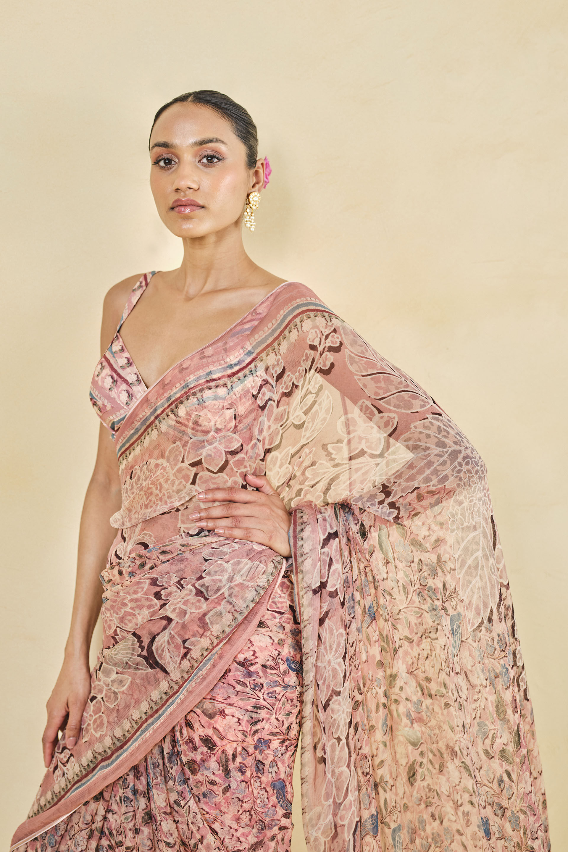 Fernanda Chiffon Saree - Blush, Blush, image 4