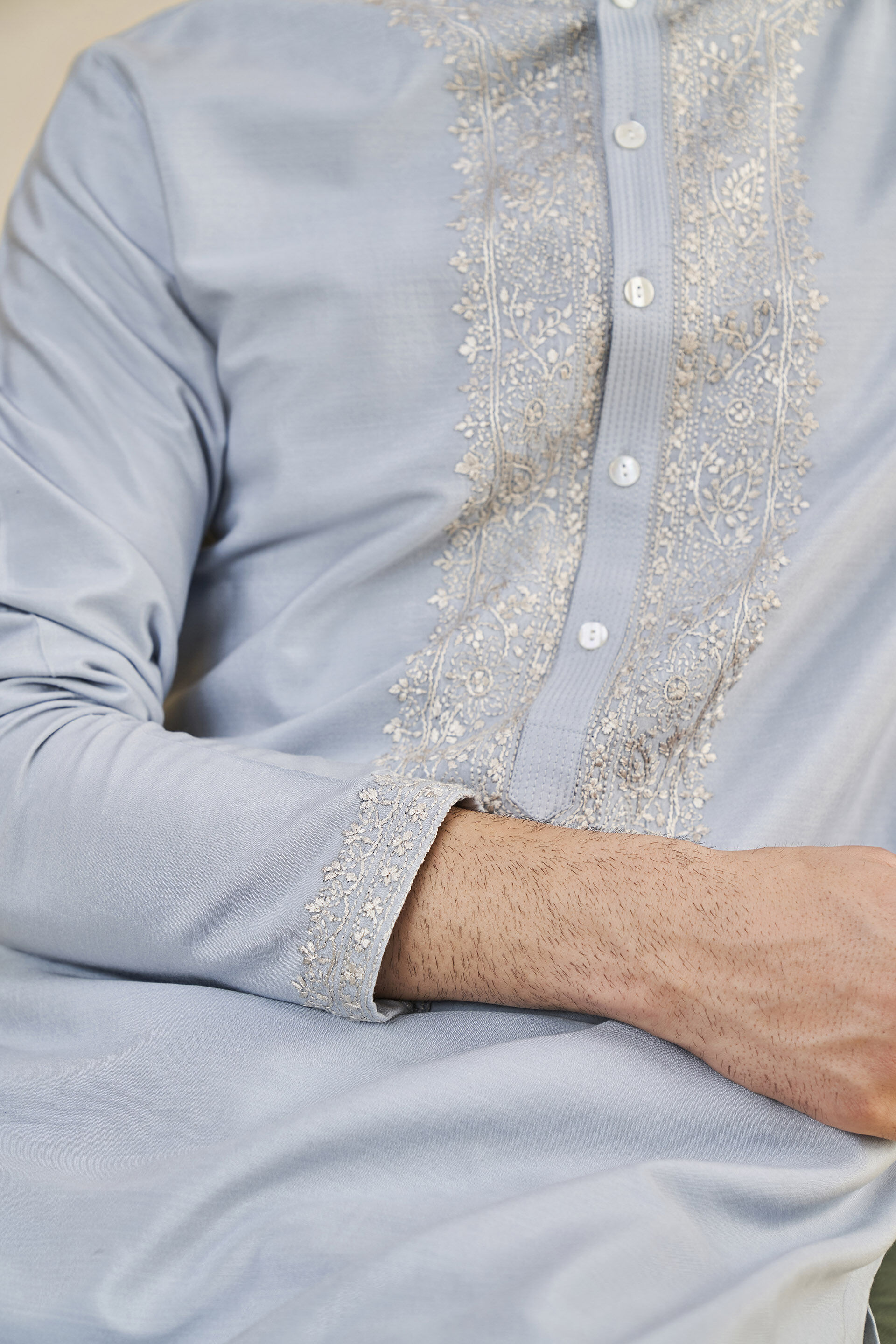 Sarth Chikankari Kurta - Powder Blue, Powder Blue, image 5