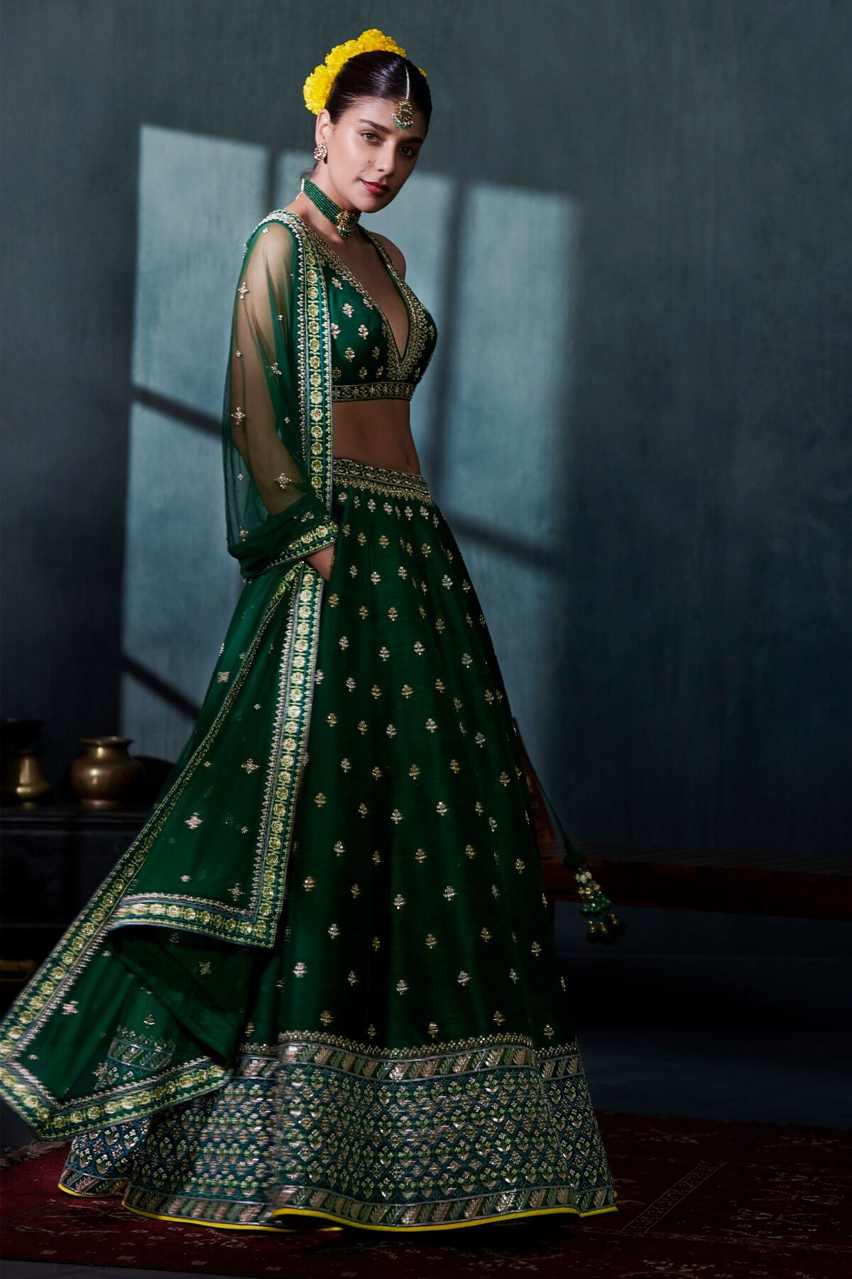 Siya Lehenga Set Emerald Green