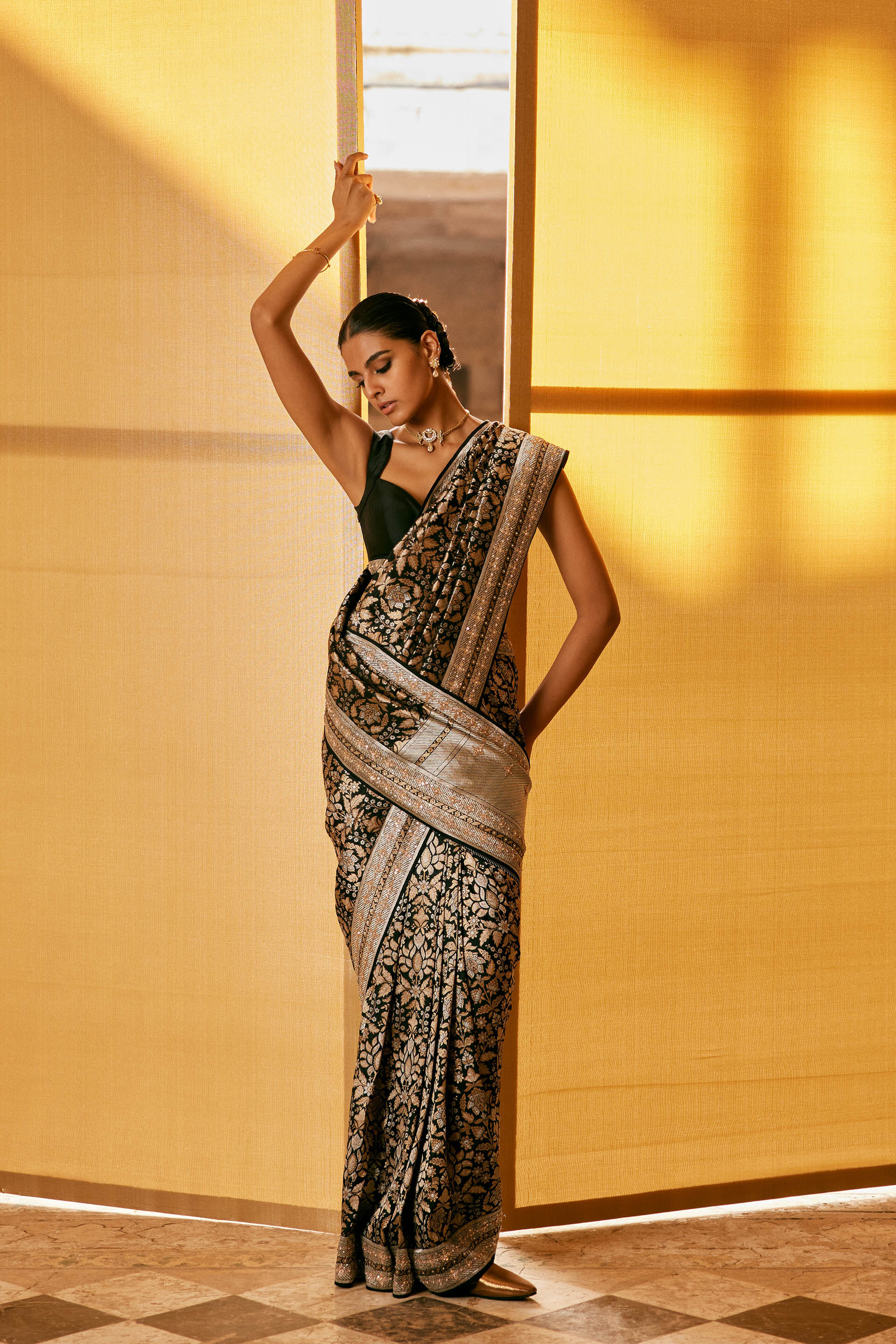 Bhaanavi Handwoven Benarasi Silk Saree - Black, Black, image 1
