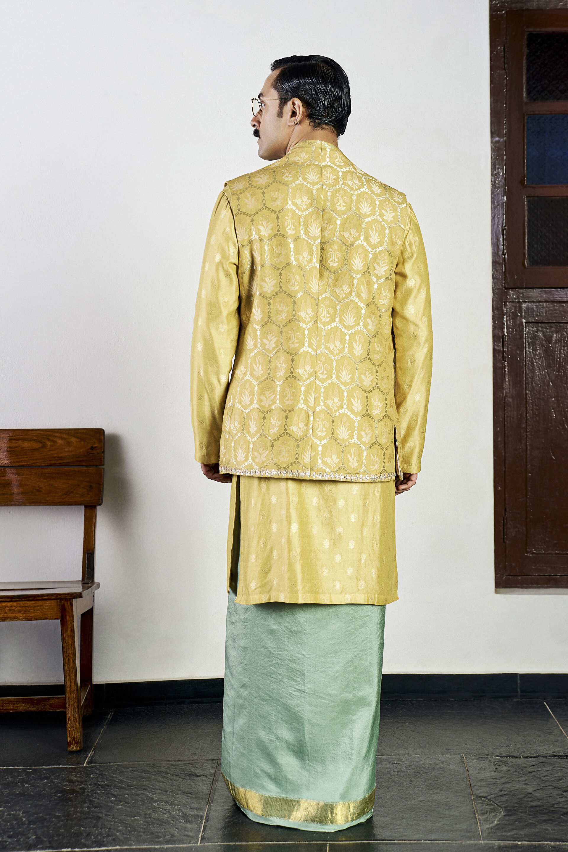 Sanam Nehru Jacket in Yellow Benarasi, Yellow, image 2