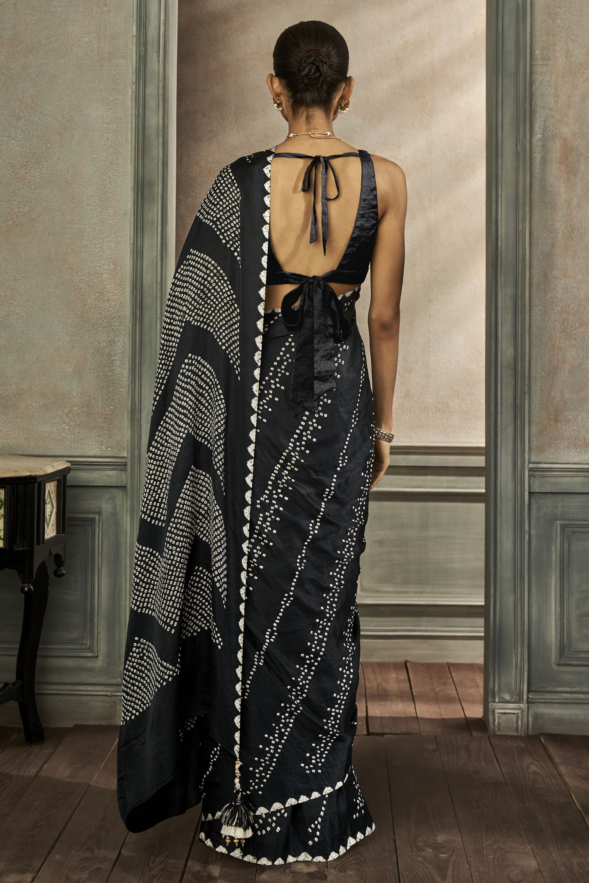 Deetya Bandhani Silk Saree - Black, Black, image 4