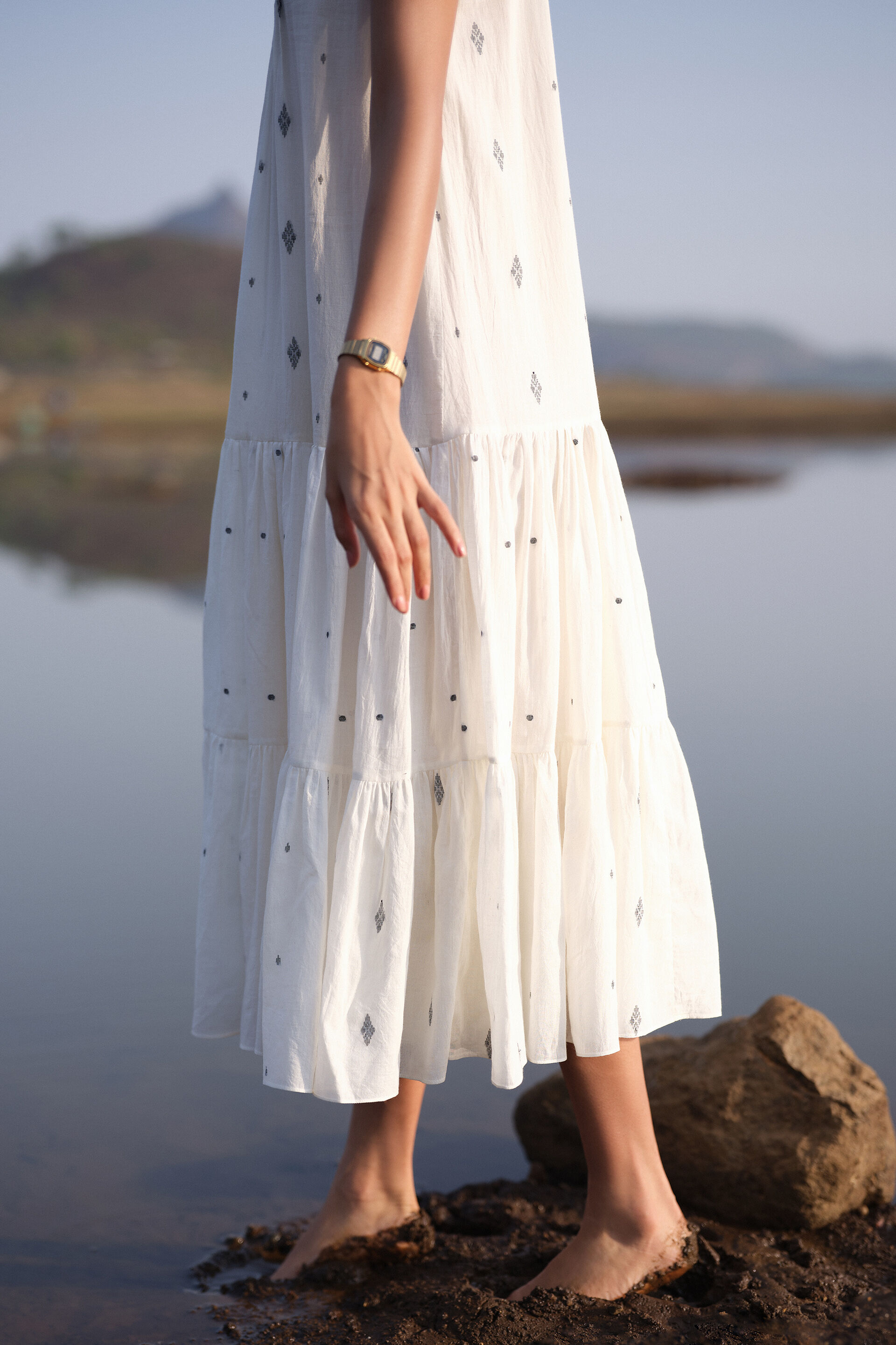 Airoso Handwoven Jamdani Dress - Ivory, Ivory, image 7