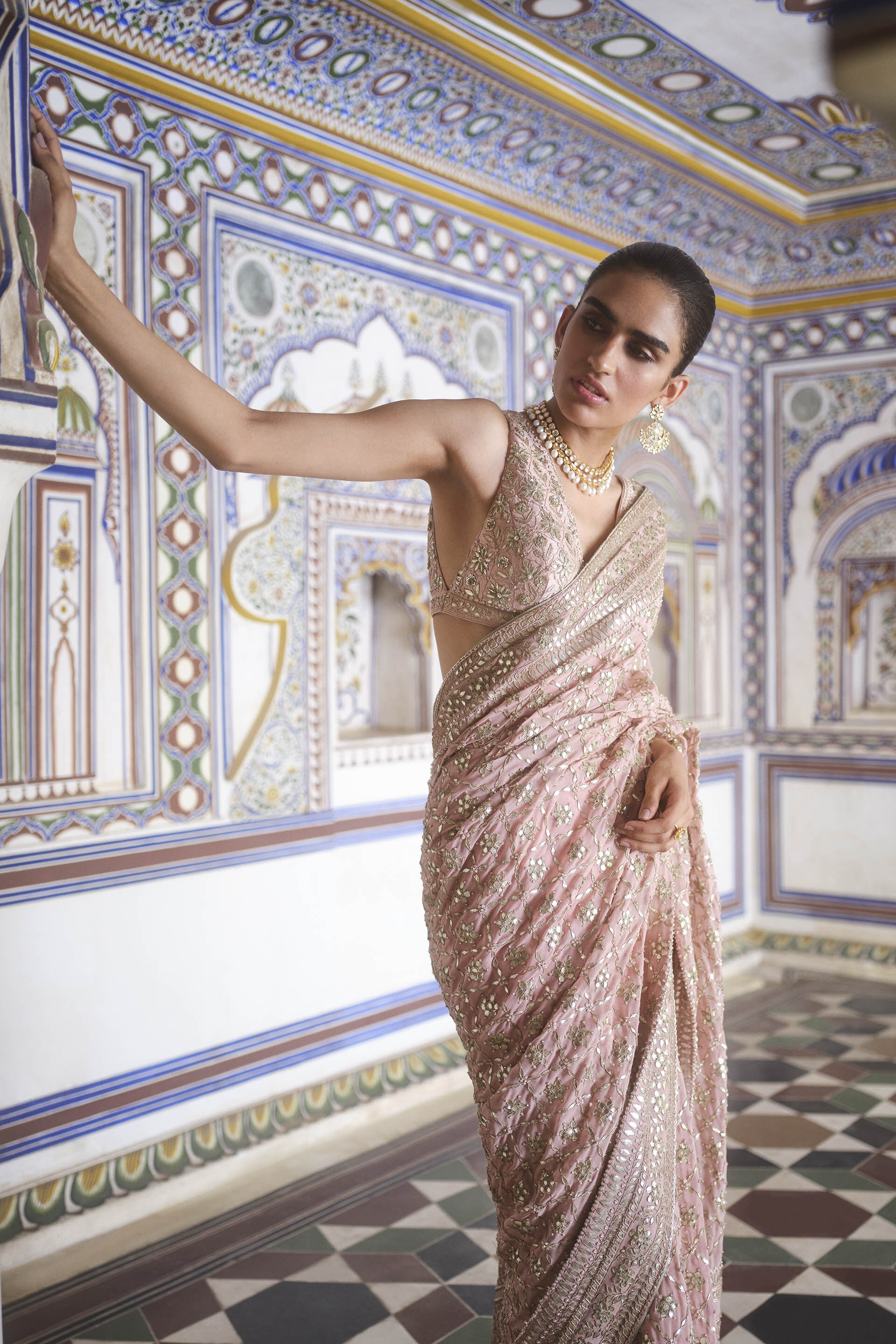 Tajanae Gota Patti Saree - Blush