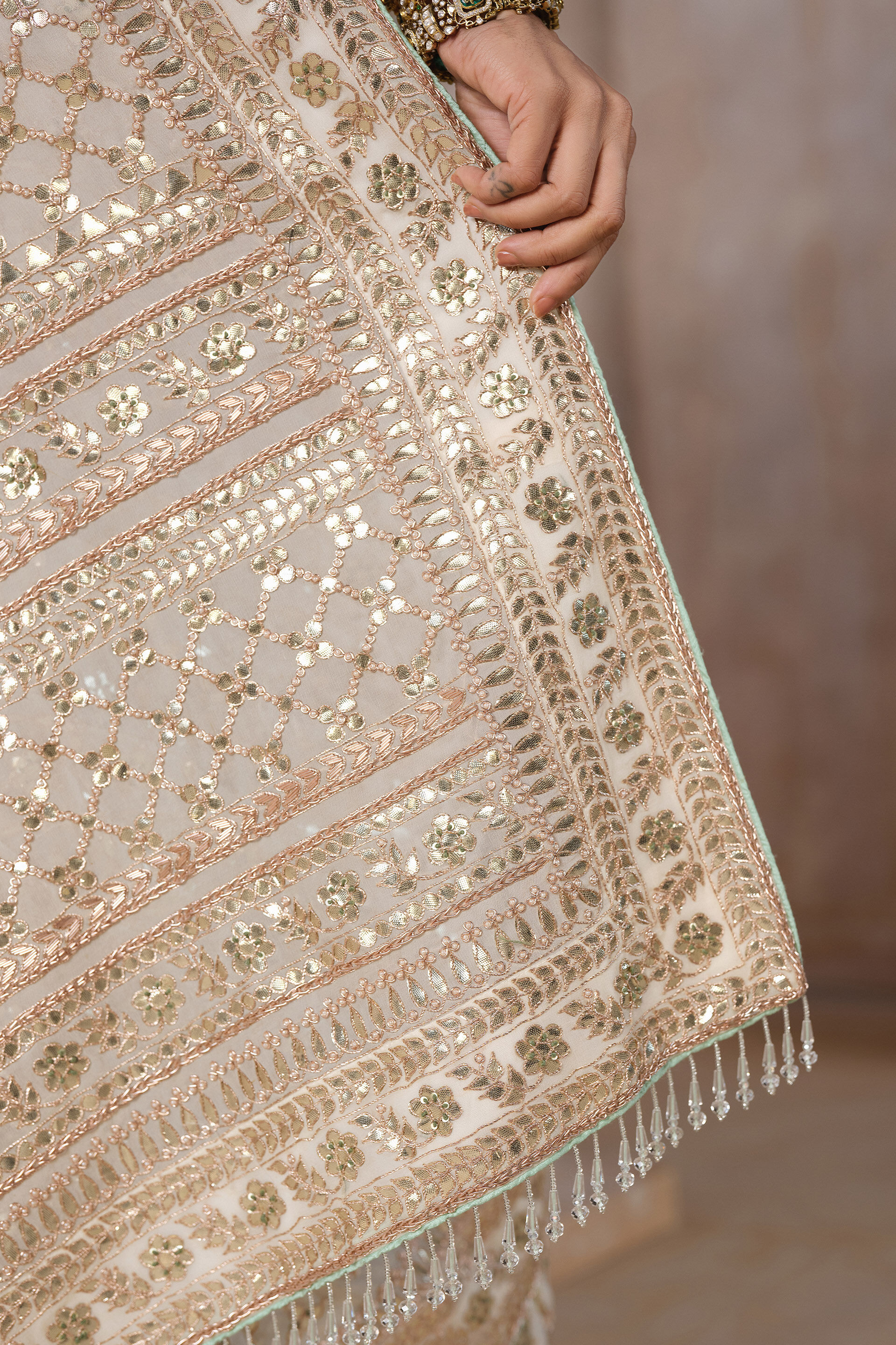 Tajanae Gota Patti Saree - Cream, Cream, image 6