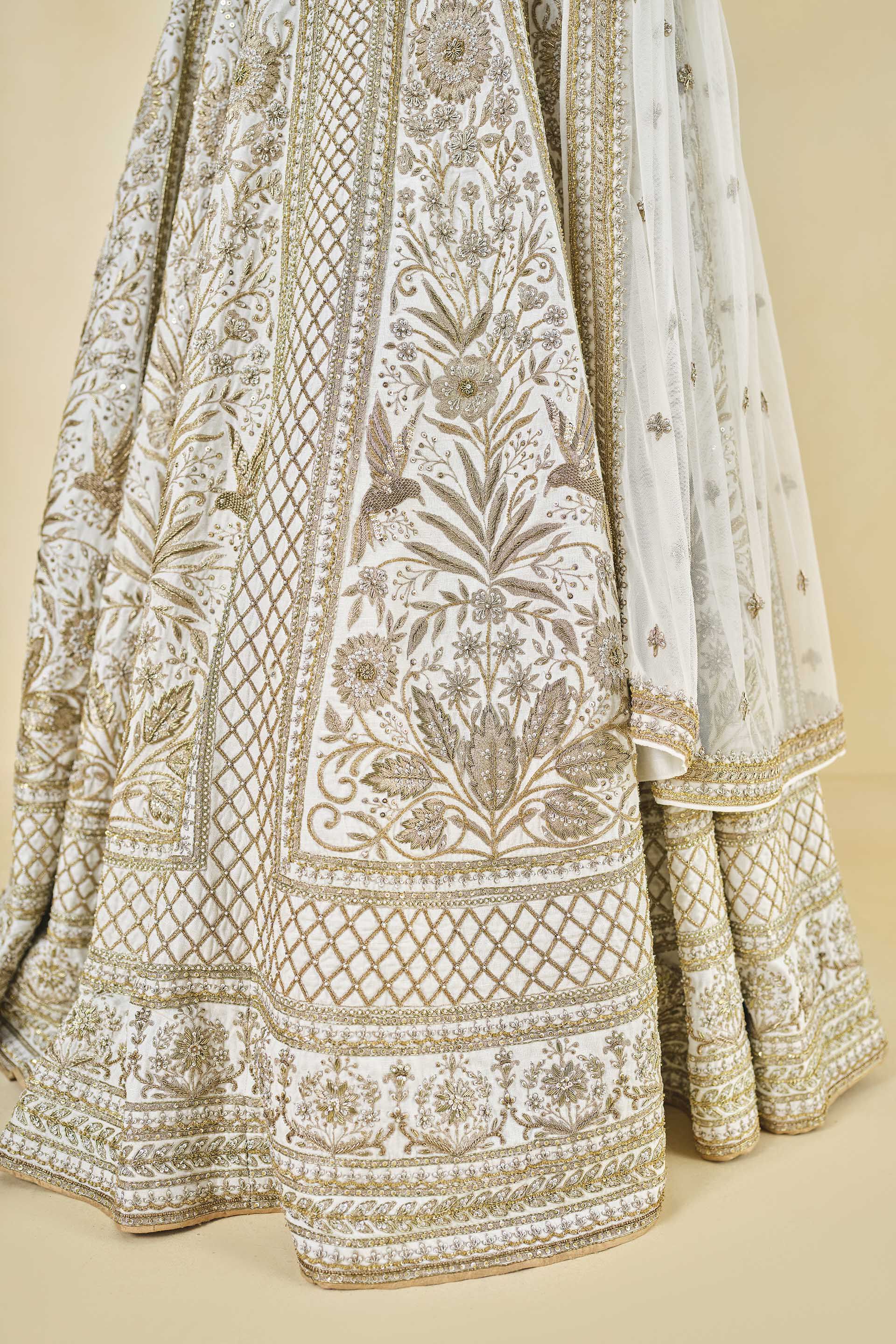 Mahroo Zardozi Embroidered Silk Lehenga Set - White, Ivory, image 8