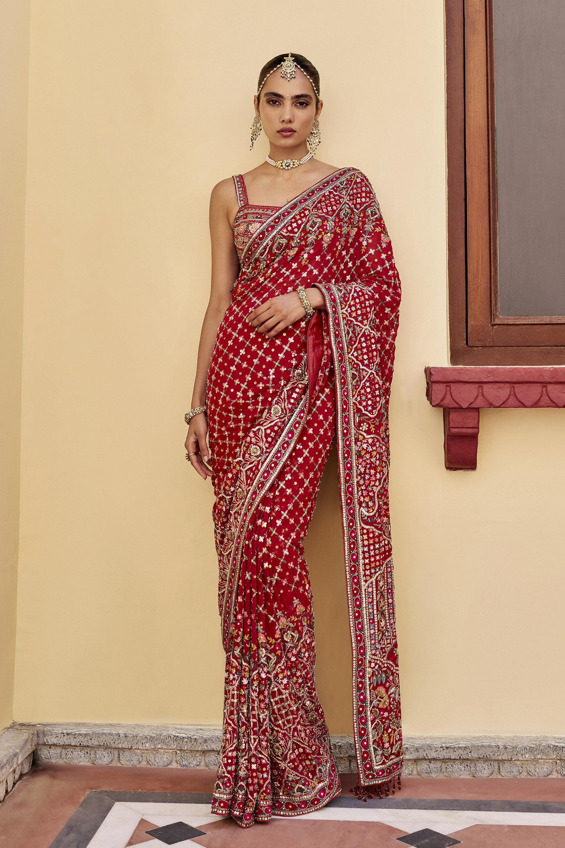 Heritage Embroidered Zardozi Silk Saree - ​Red