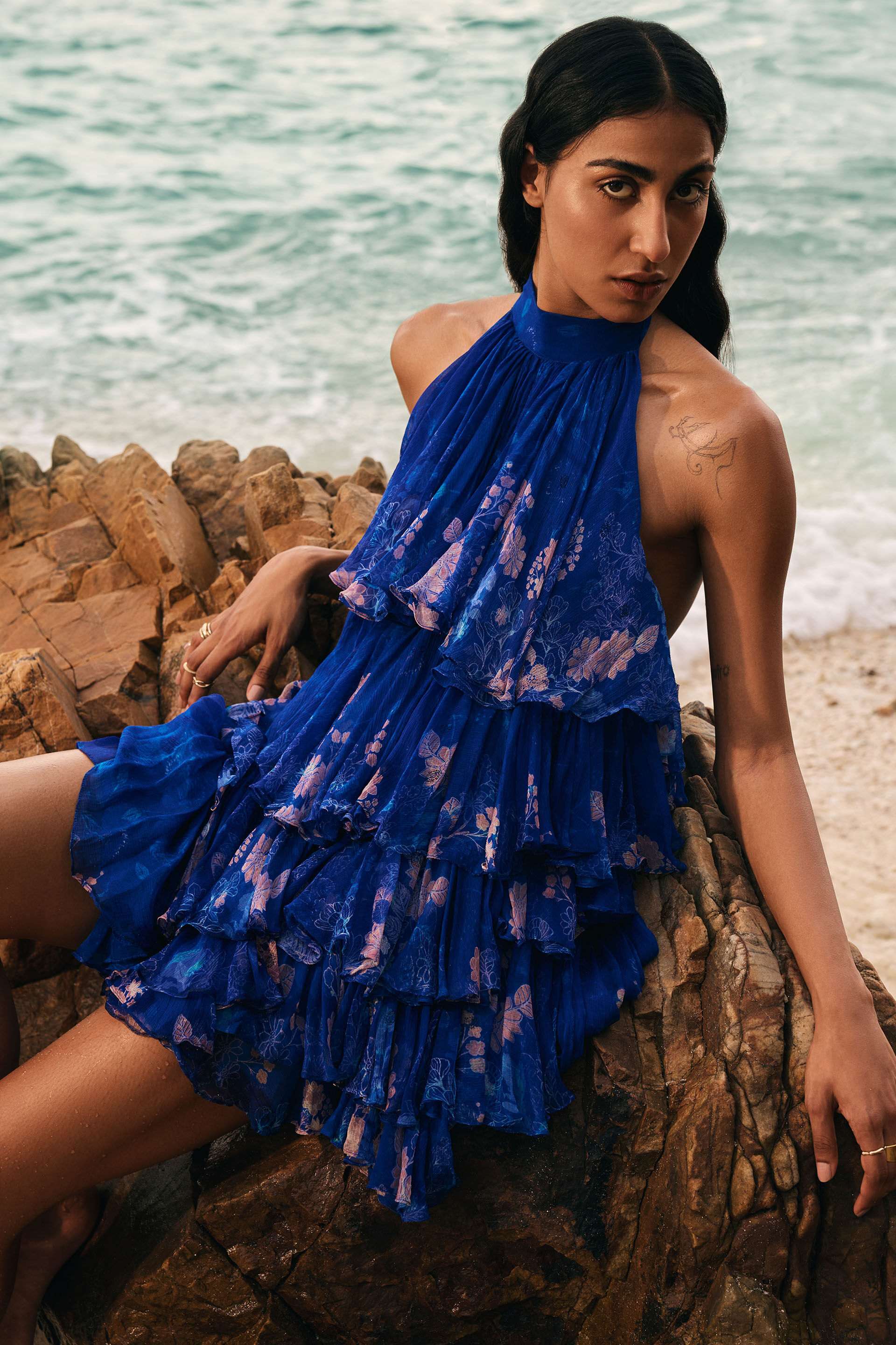 Onirique Chiffon Tiered Dress - Blue, Blue, image 3