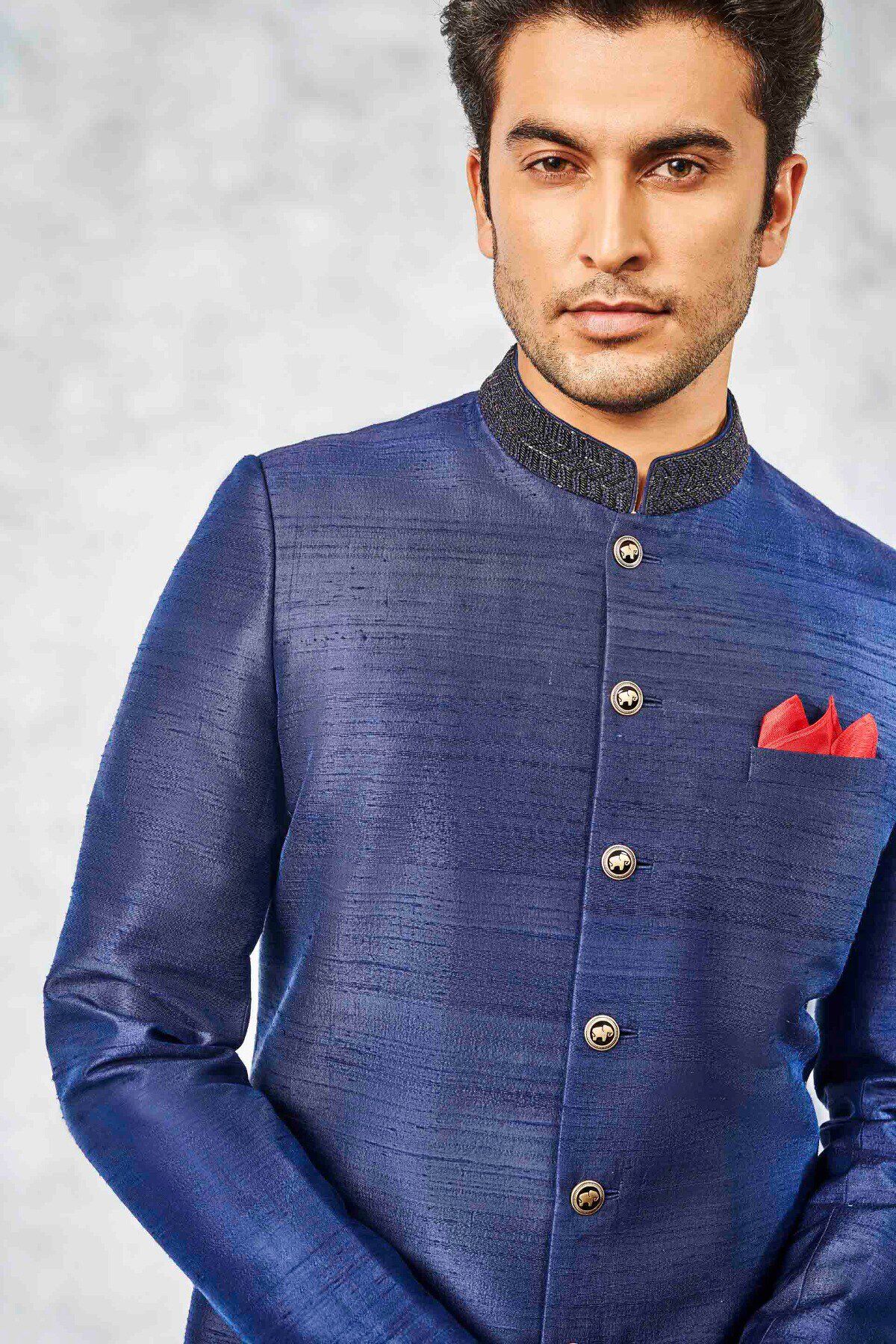 5 - Ejaz Sherwani - Navy Blue, image 5
