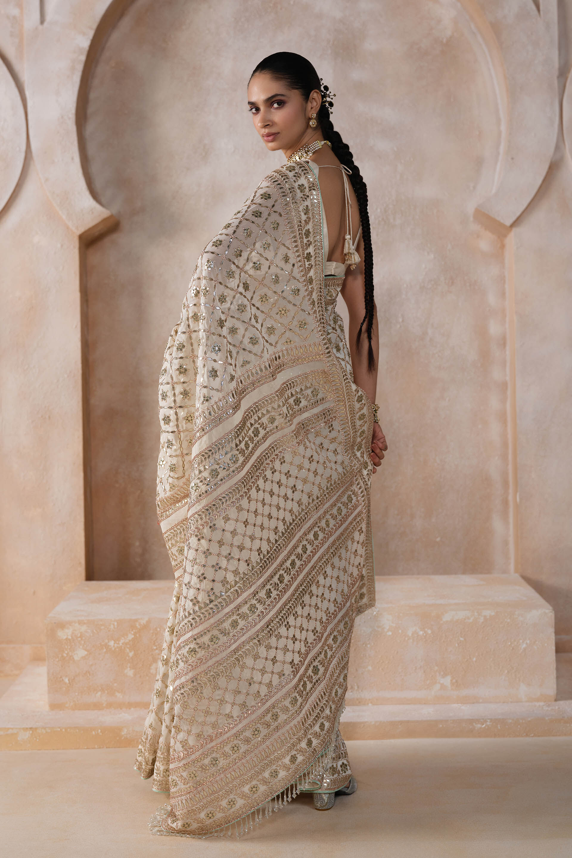 Tajanae Gota Patti Saree - Cream