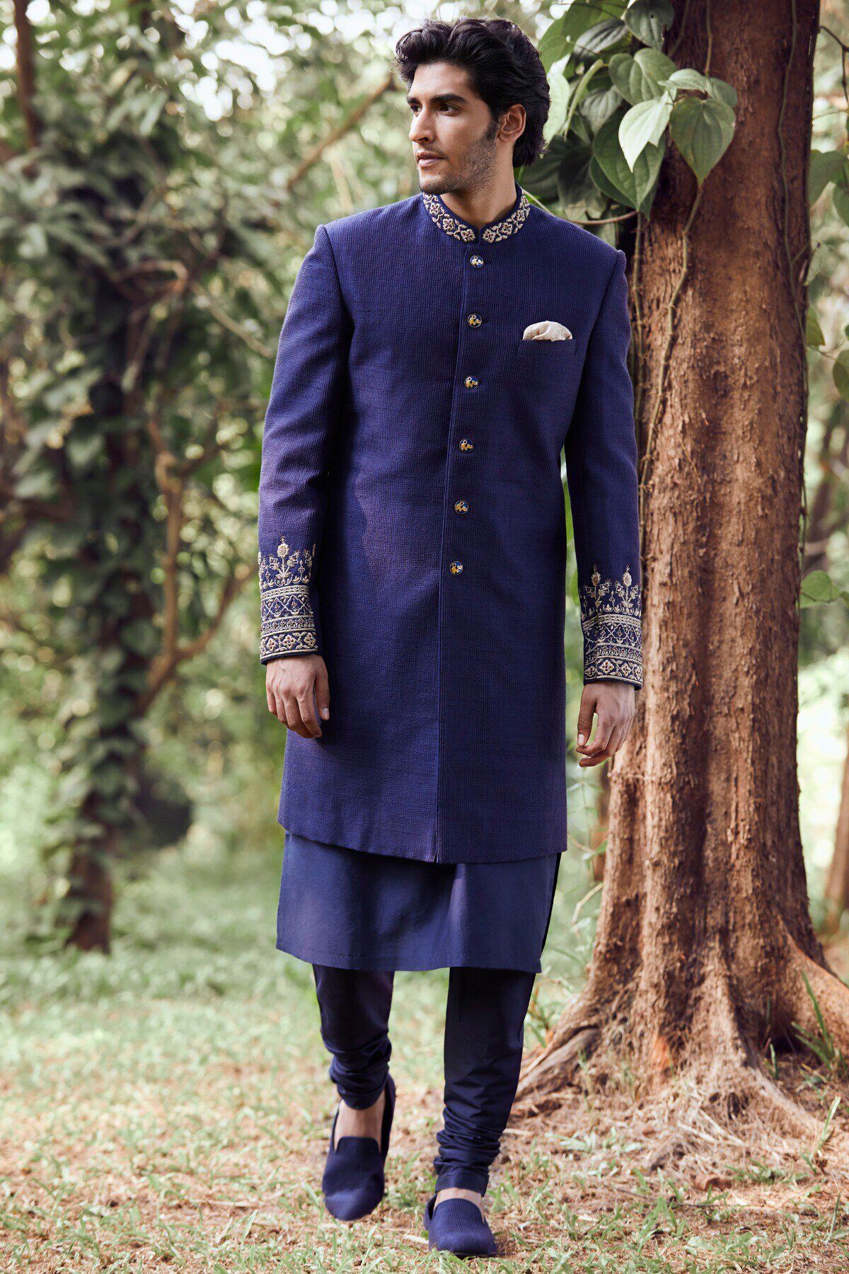 Dark blue sherwani top