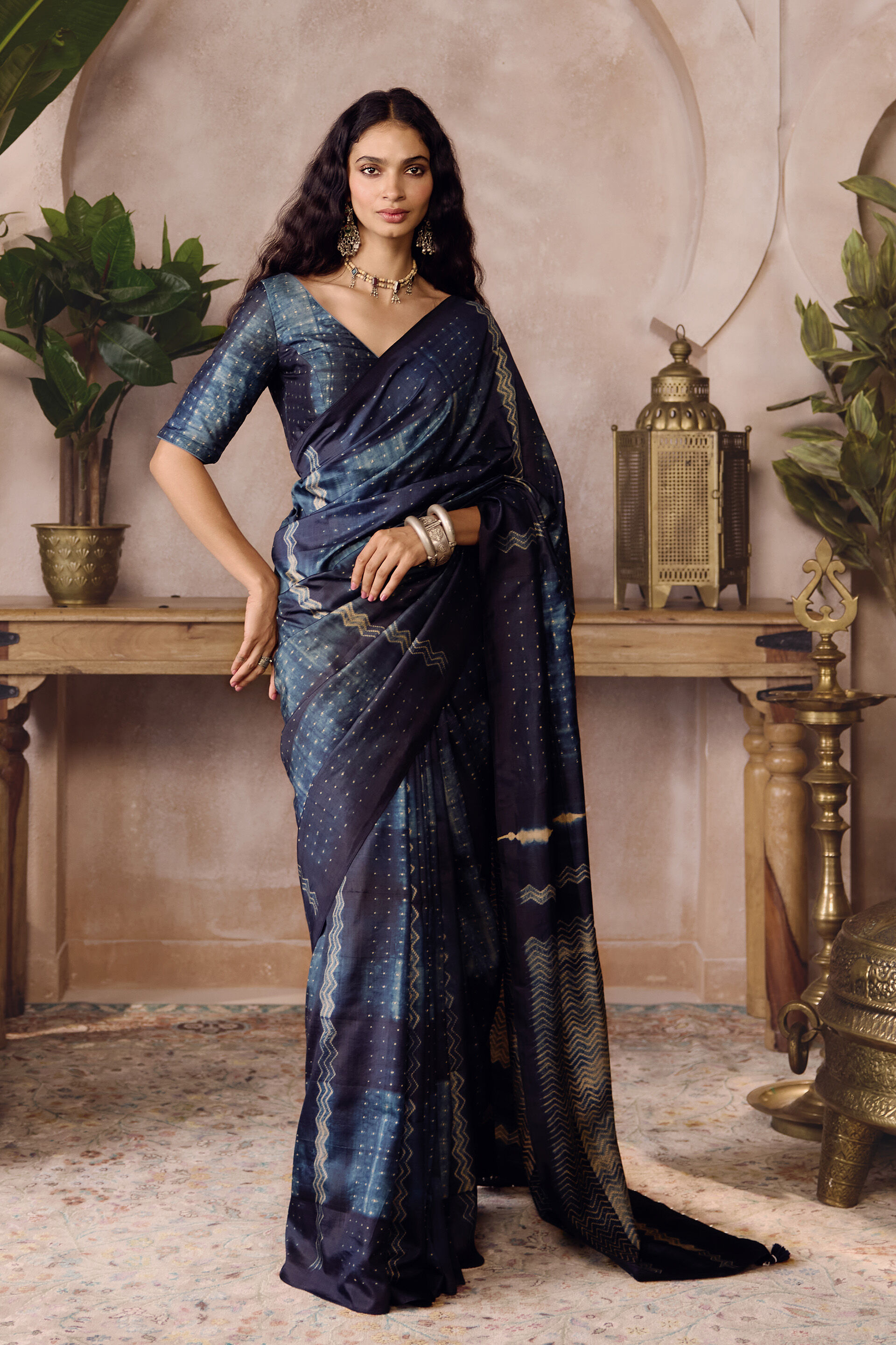 Starla Handcrafted Shibori Silk Saree - Black