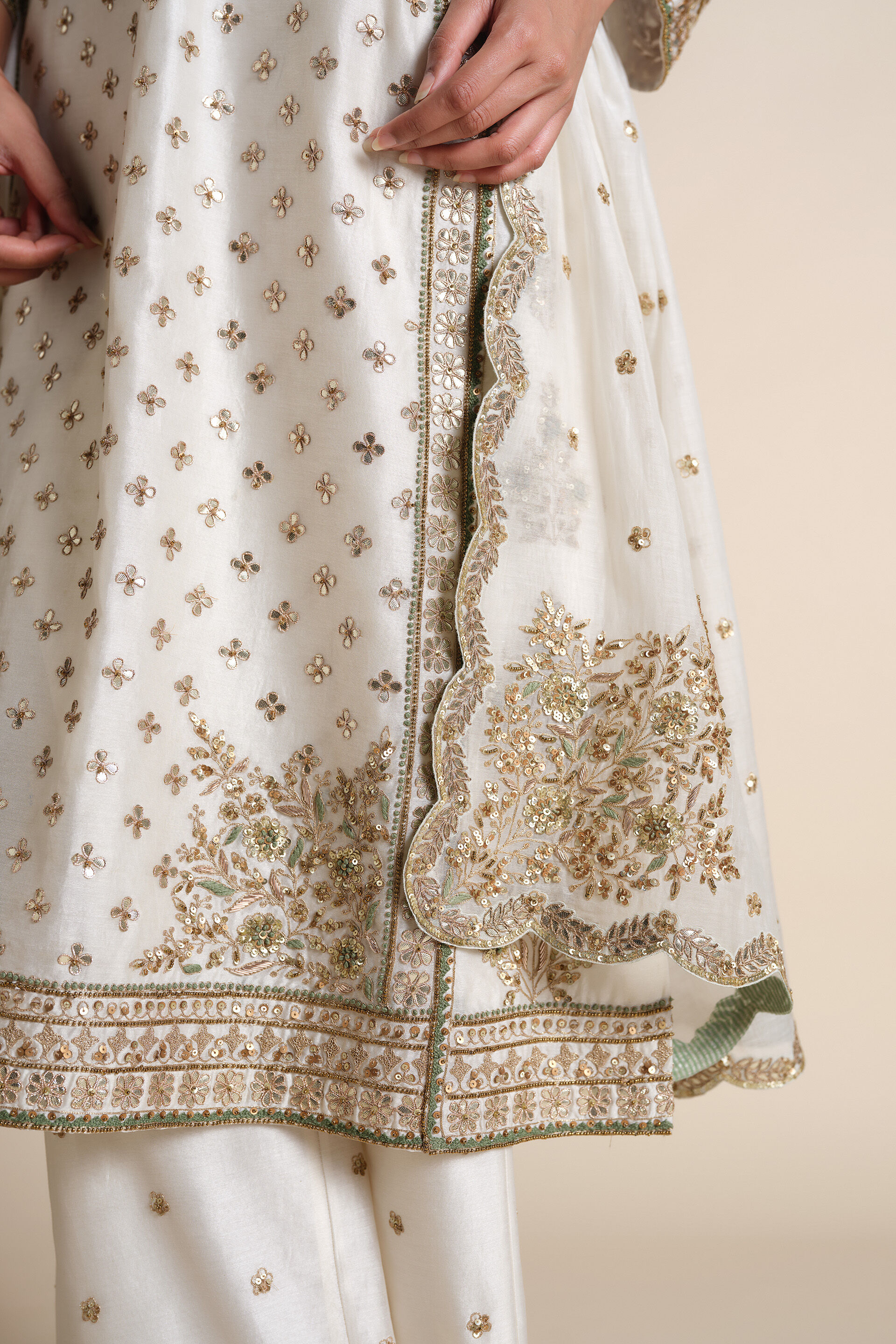 Ainara Gota Patti Silk Suit Set - Ivory, Ivory, image 6