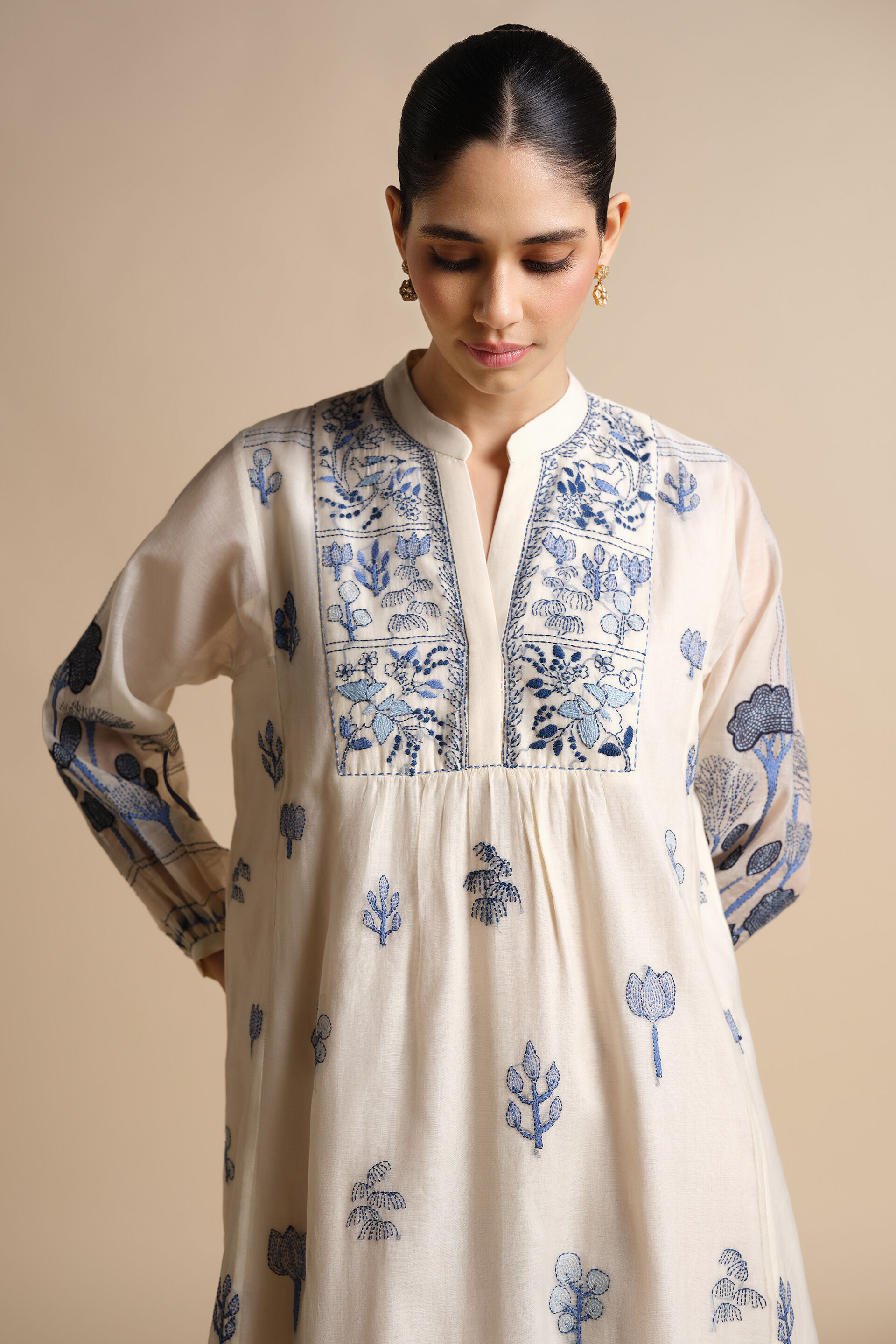 Peregrine Hand-embroidered Kantha Mul Kaftan - Ivory, Ivory, image 4