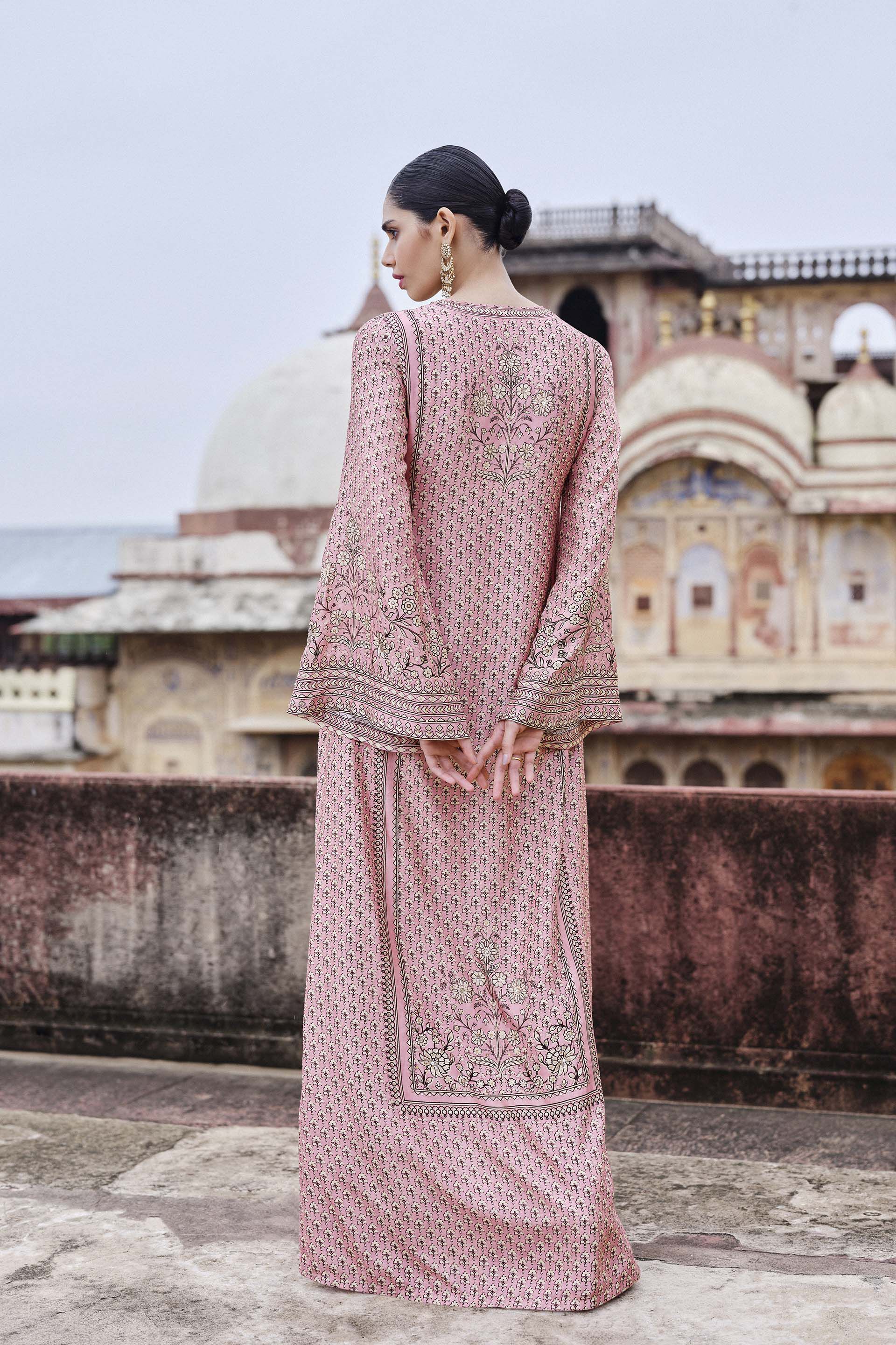 Alara Embroidered Mul Kaftan - Blush