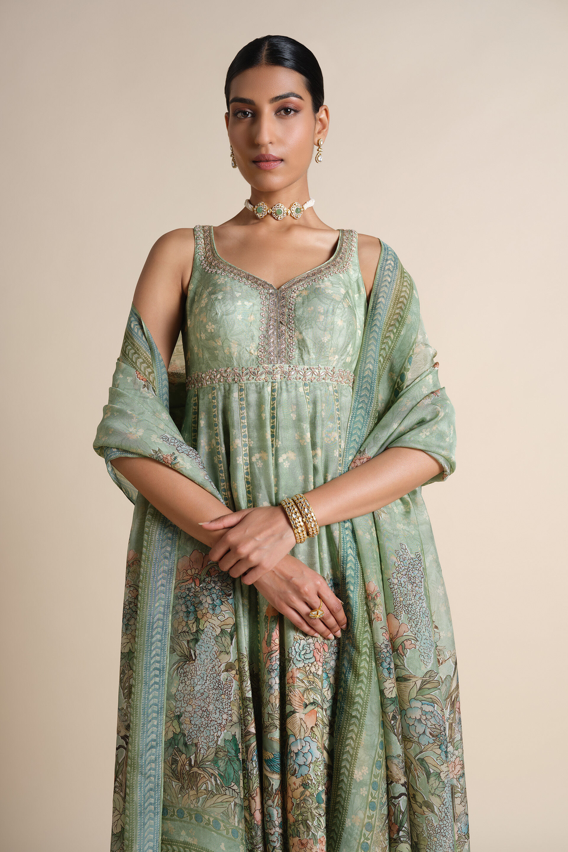 Avolnea Silk Anarkali Set - Sage, Sage, image 4