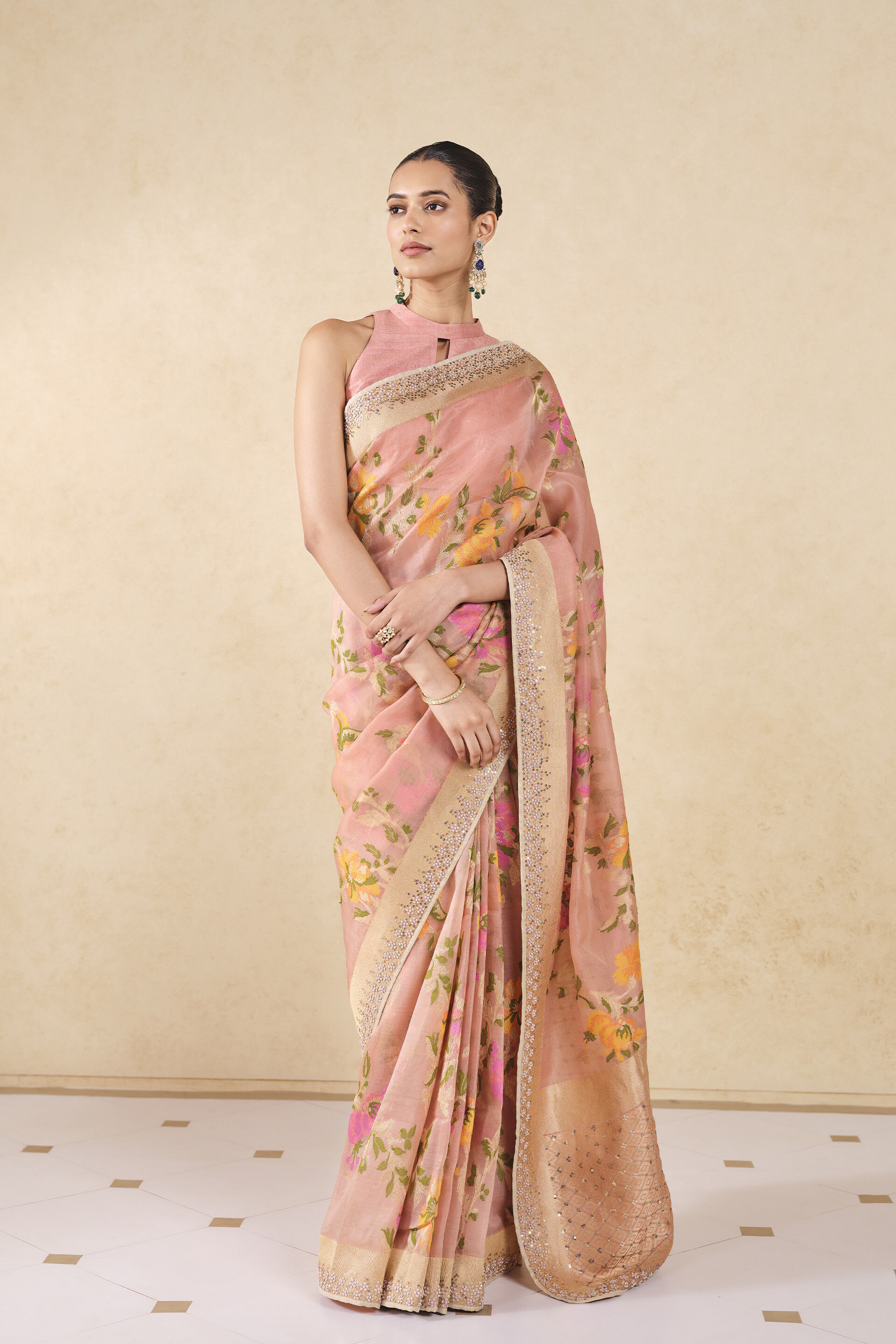 Siyam Handwoven Benarasi Silk Saree, Blush, image 1