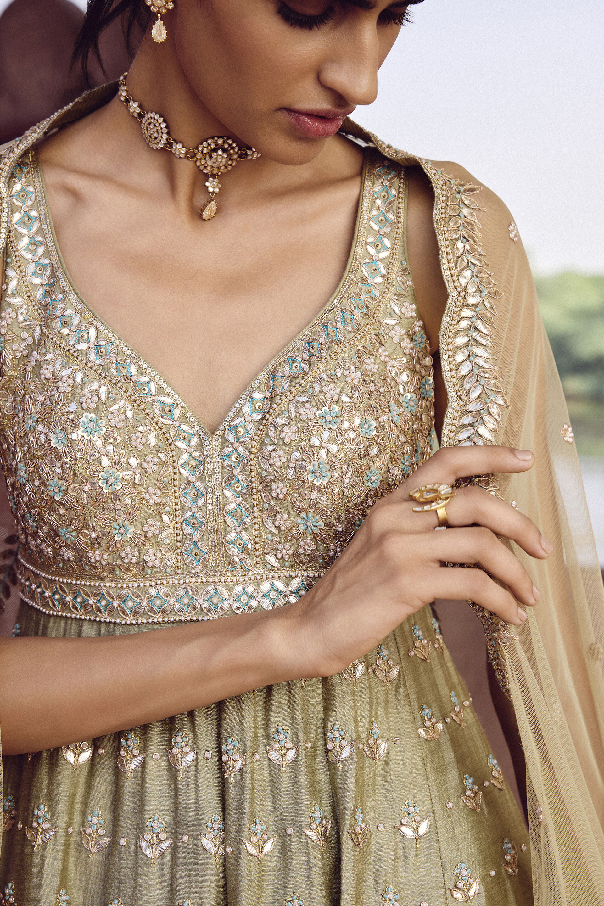 Bhuvana Gota Patti Silk Anarkali Set - Sage, Sage, image 3