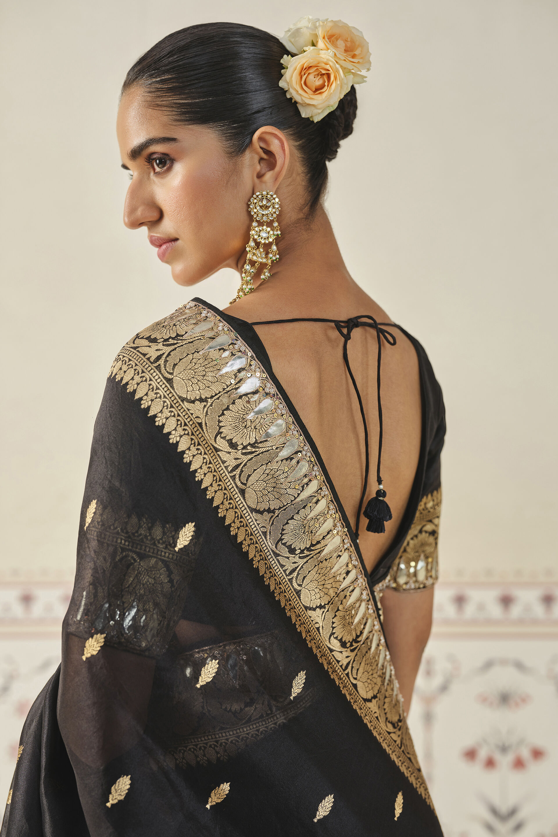 Ulka Handwoven Benarasi Saree Set, Black, image 5