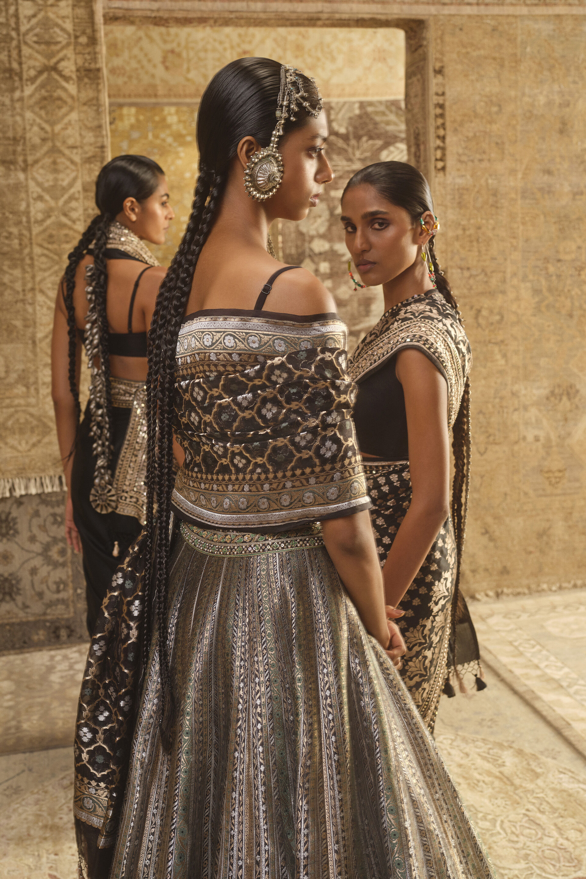 Alahna Handwoven Benarasi Silk Lehenga Set - Black, Black, image 4