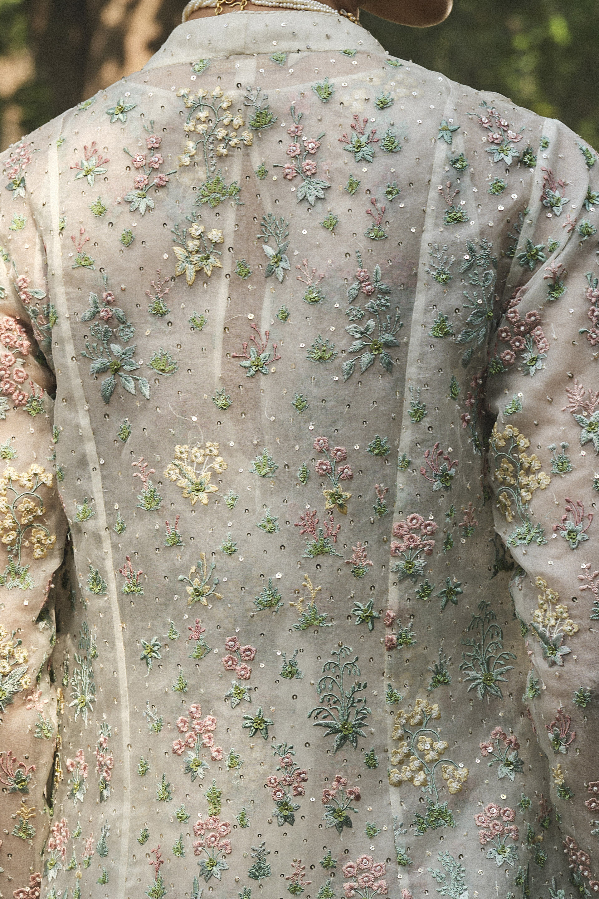 Sequoia Embroidered Silk Jacket Set - Ivory, Ivory, image 6