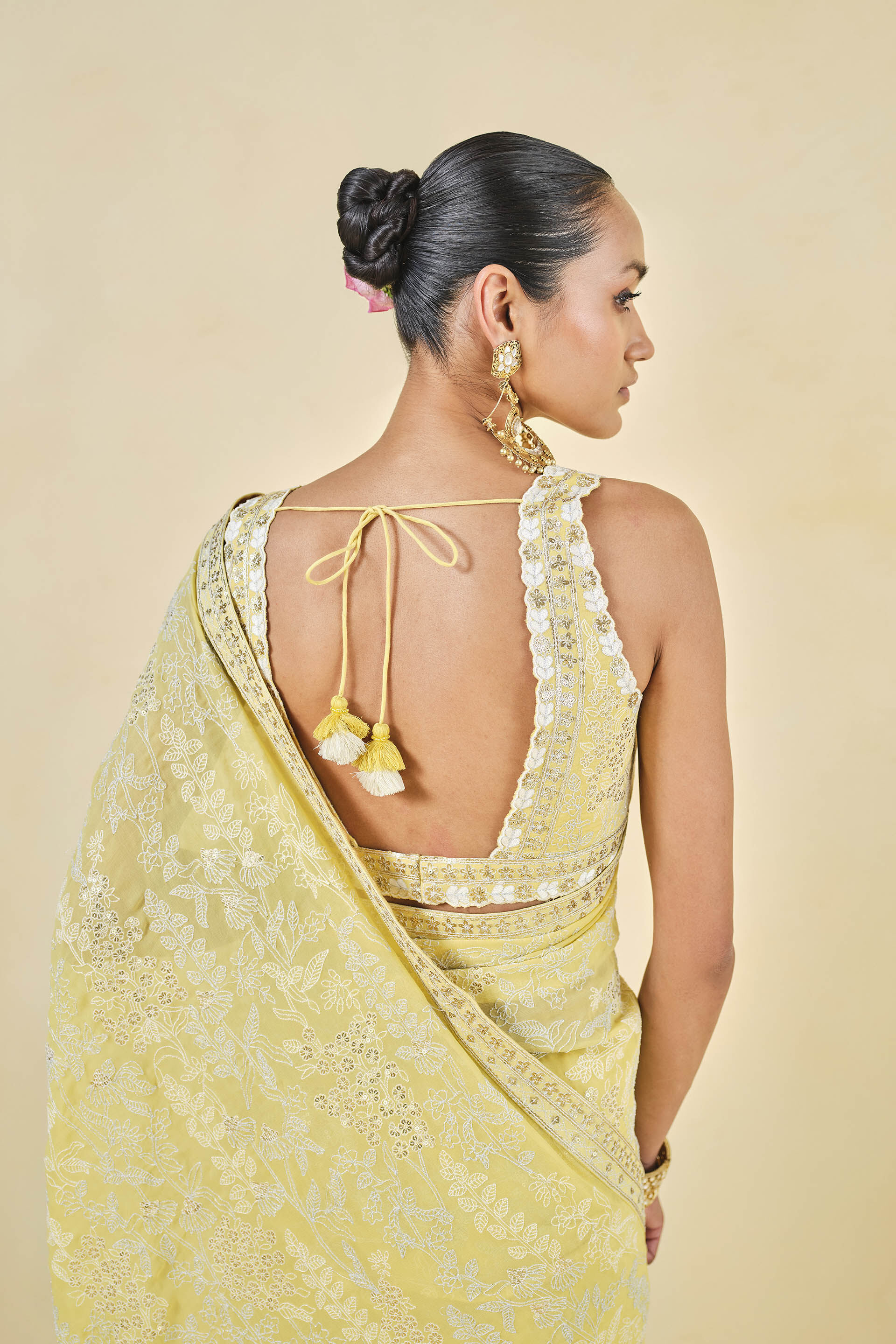 Allamanda Embroidered Georgette Saree - Yellow, Yellow, image 5