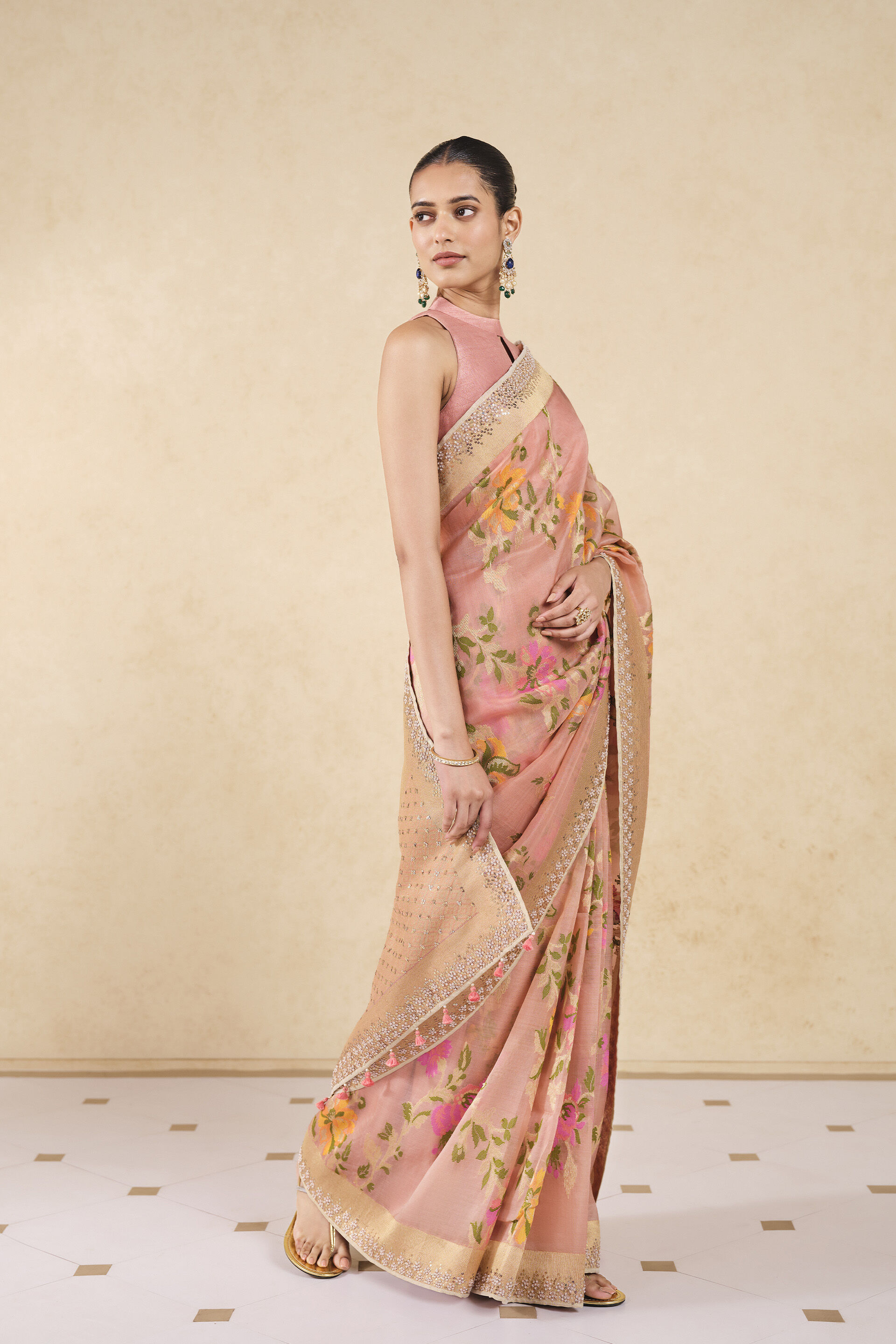 Siyam Handwoven Benarasi Silk Saree, Blush, image 2