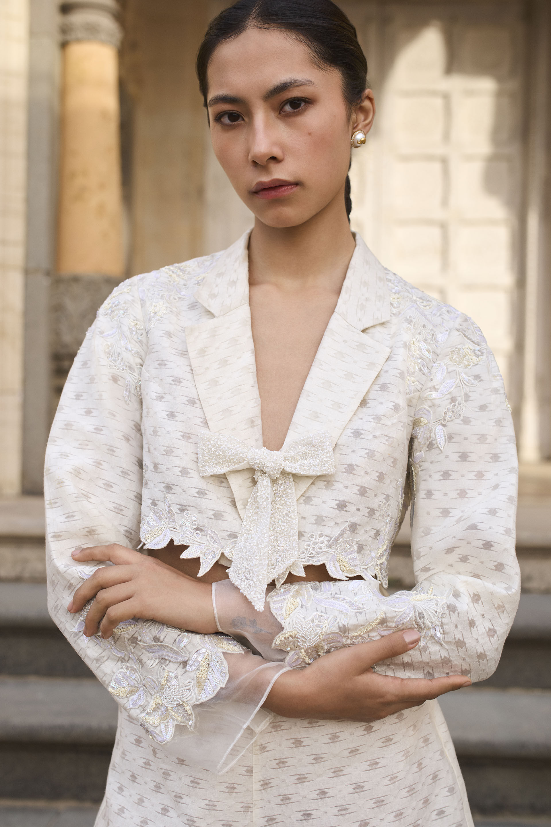 Lunaris Woven Benarasi Co-ord - Ivory, Ivory, image 5