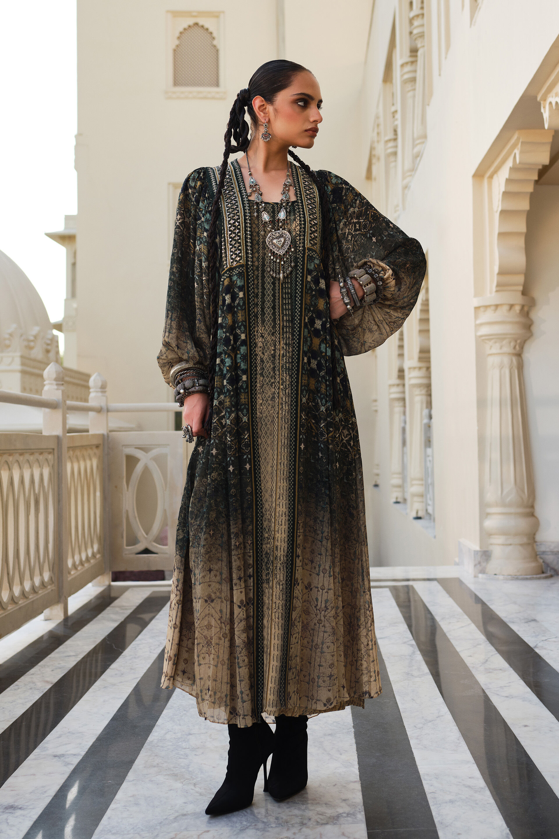 Lore Green Sequinned Kaftan, Green, image 1