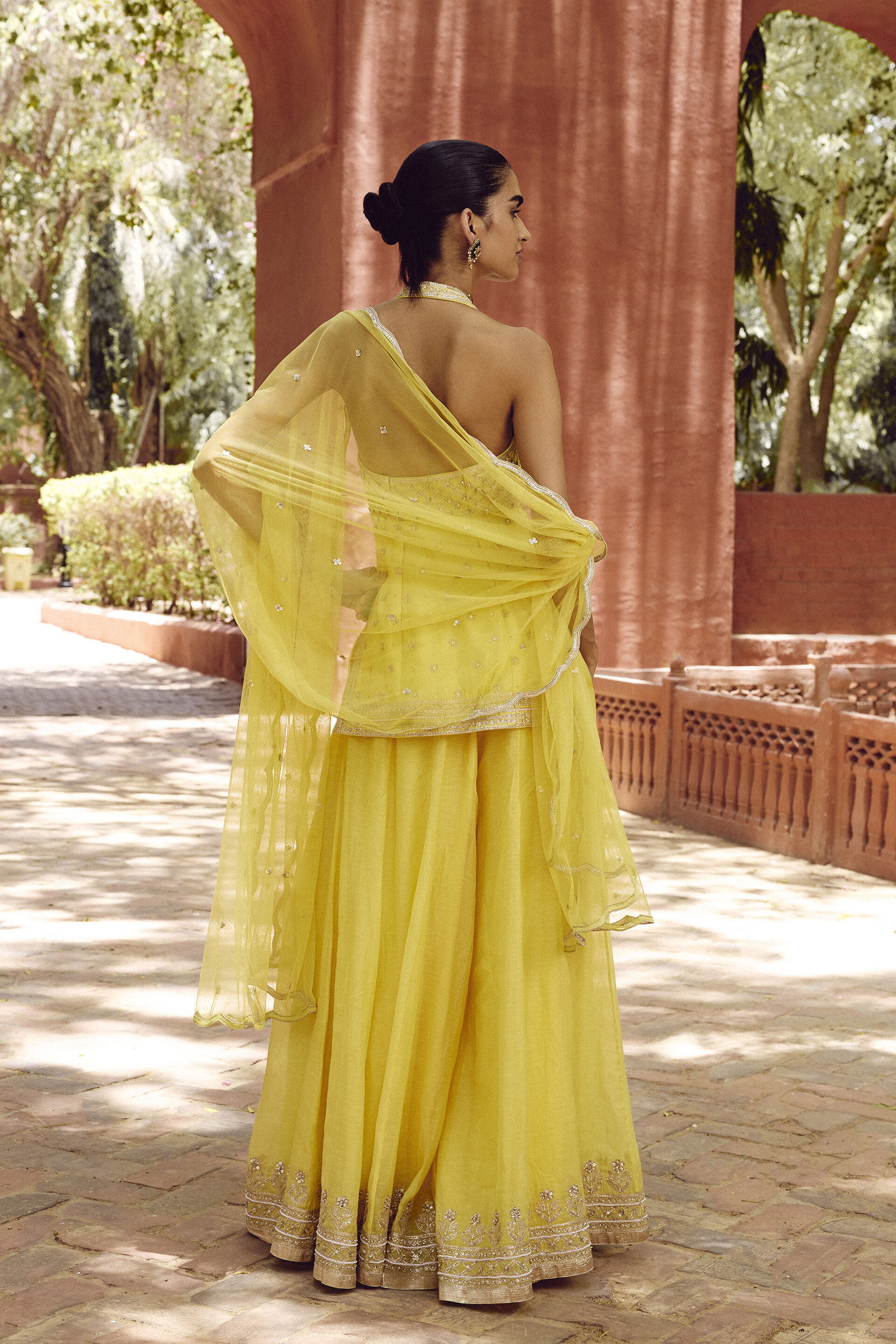 Srika Gota Patti Mul Sharara Set - Yellow