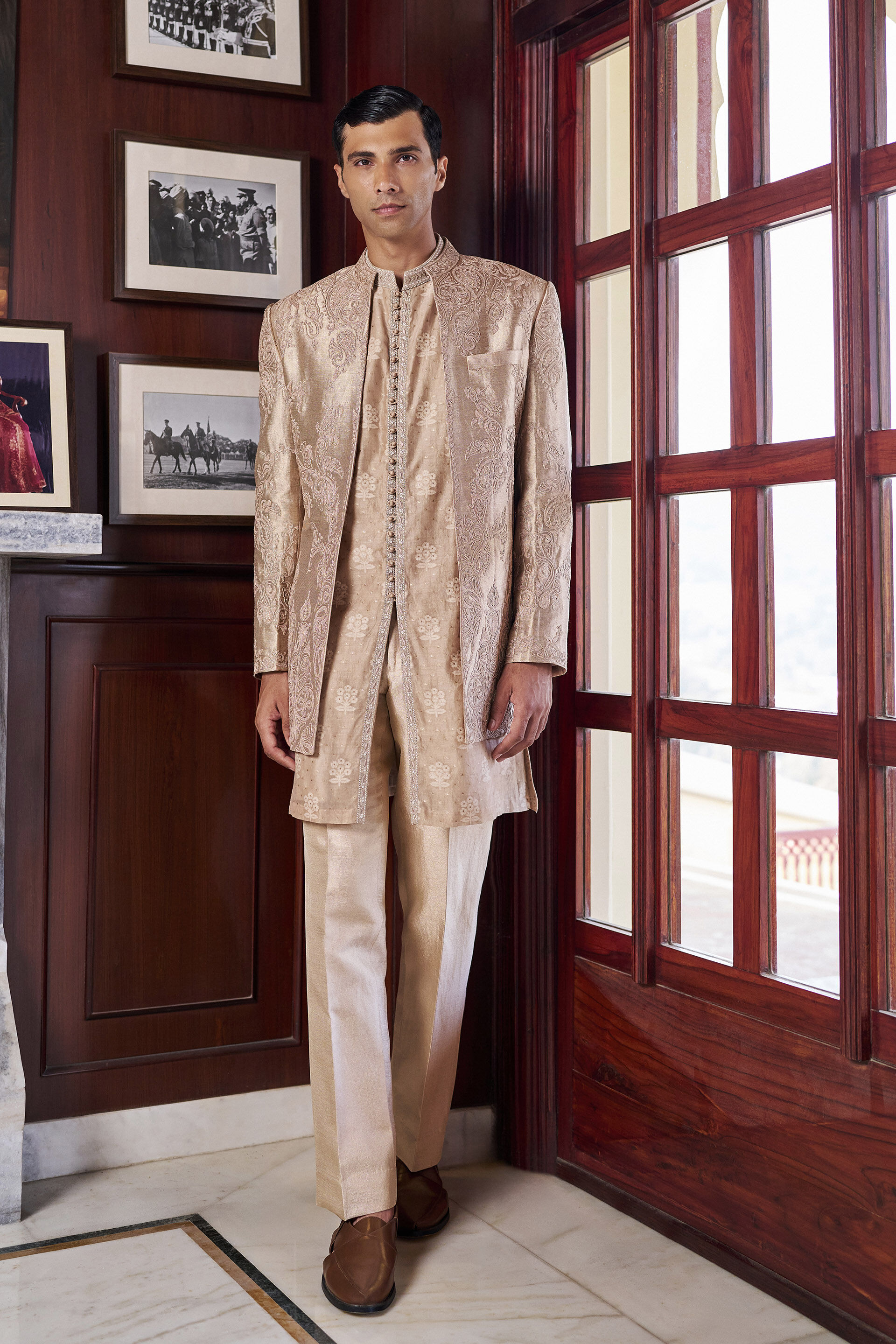 Serendipity Embroidered Cord Sherwani - Salmon, Salmon, image 1