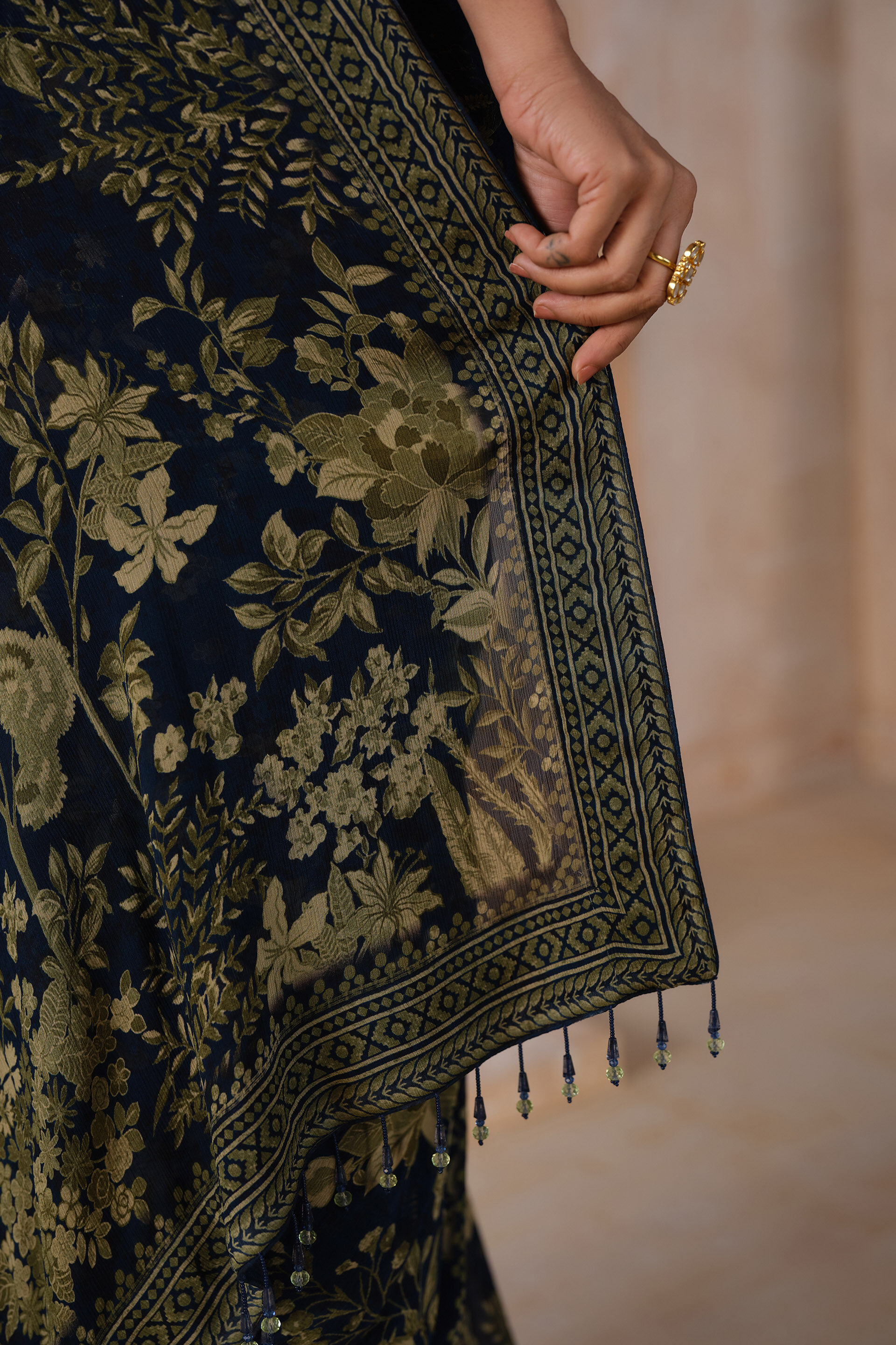 Amapola Chiffon Saree, Blue, image 6