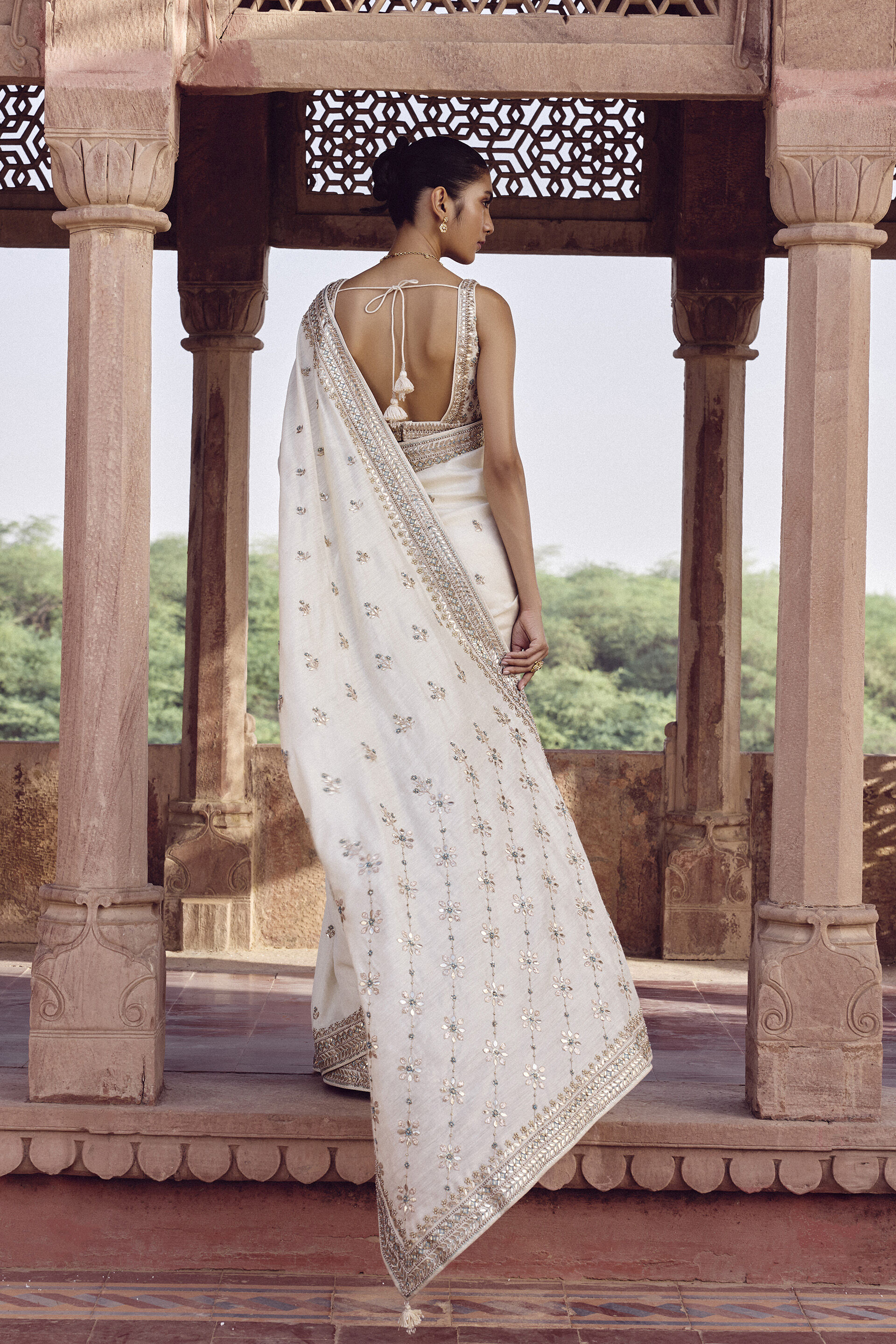 Aashrita Gota Patti Silk Saree - Ivory, Ivory, image 2