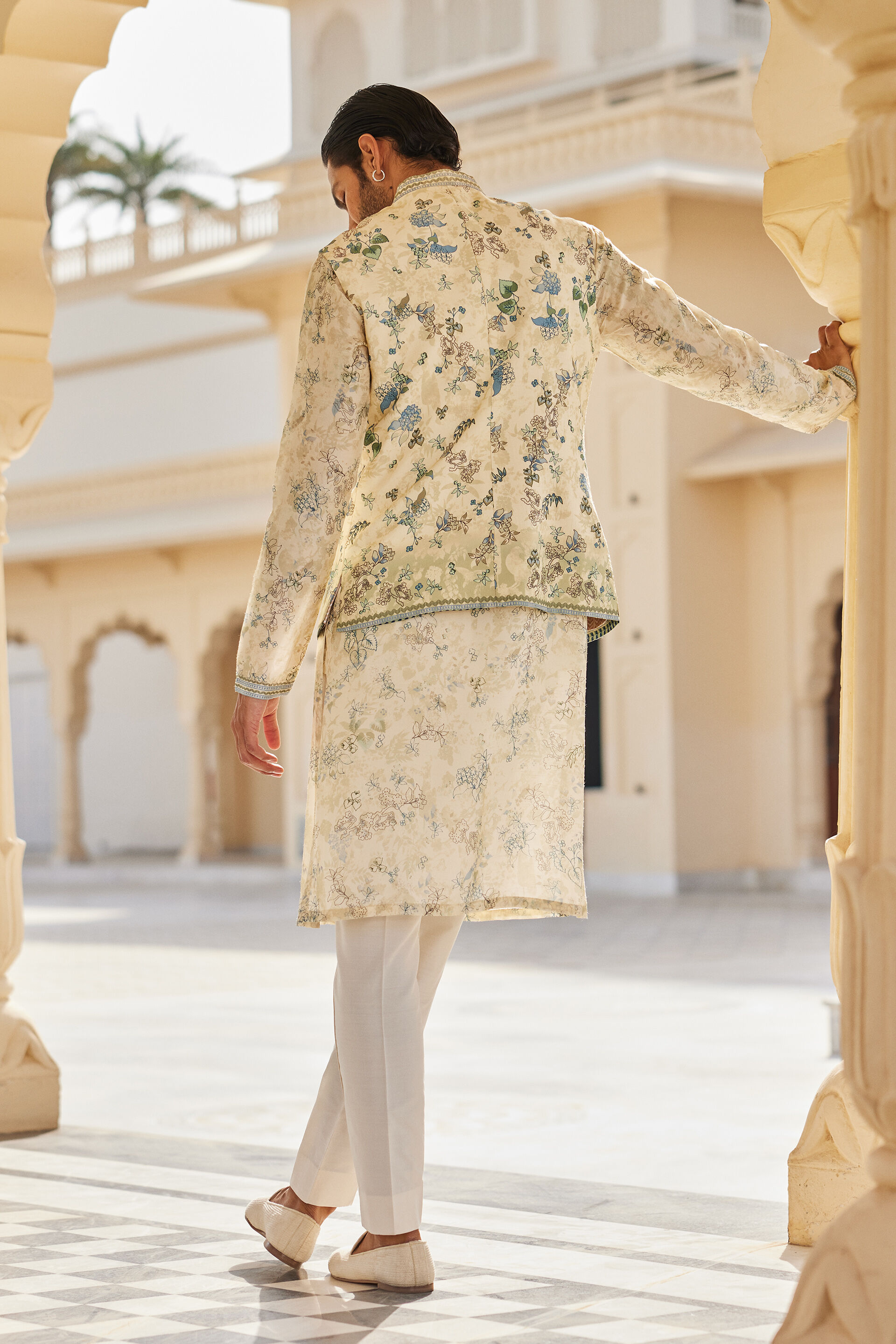 Harishva Silk Nehru Jacket - Ivory