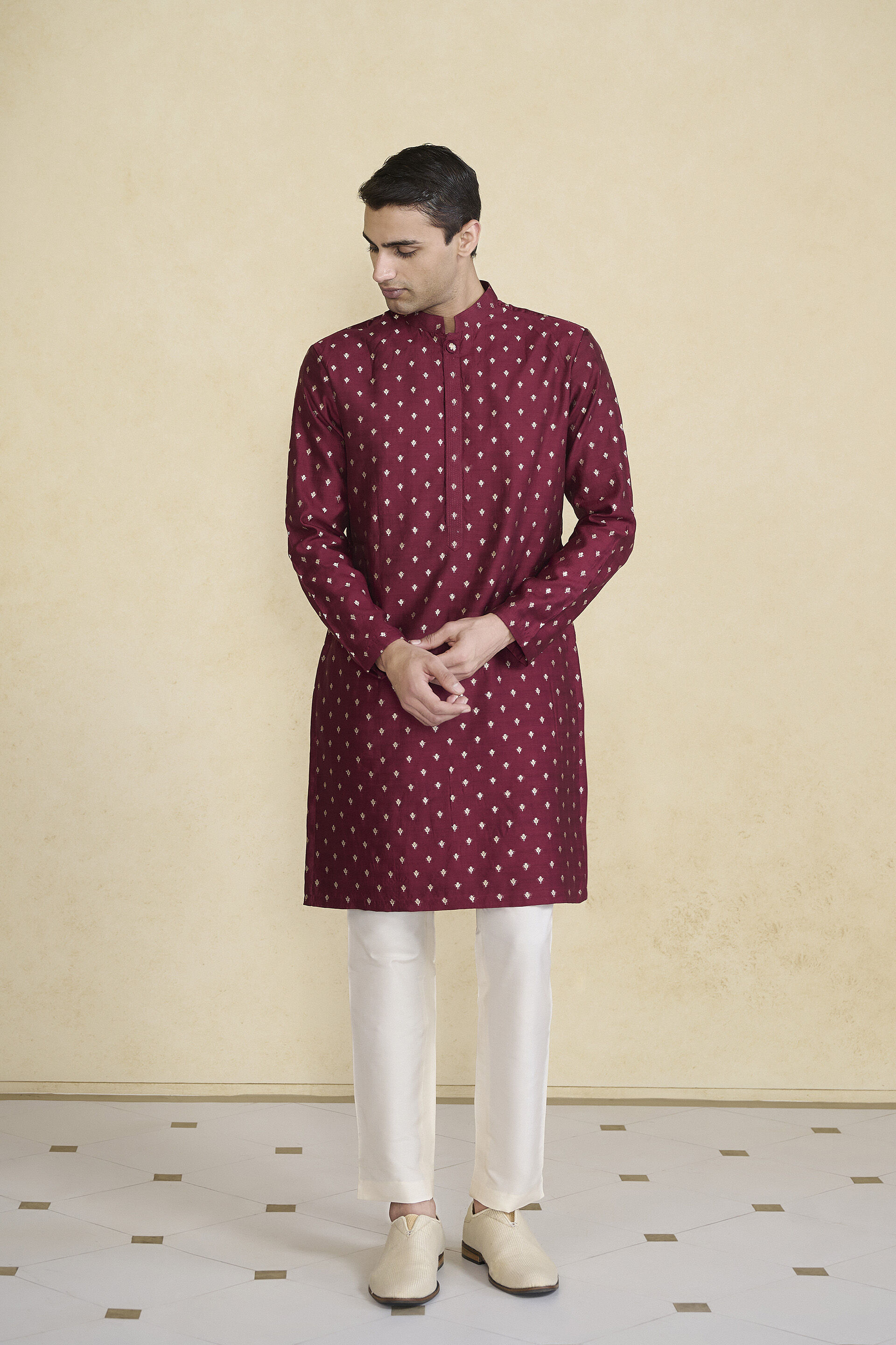 Zamurad Handwoven Benarasi Silk Kurta - Plum, Plum, image 1