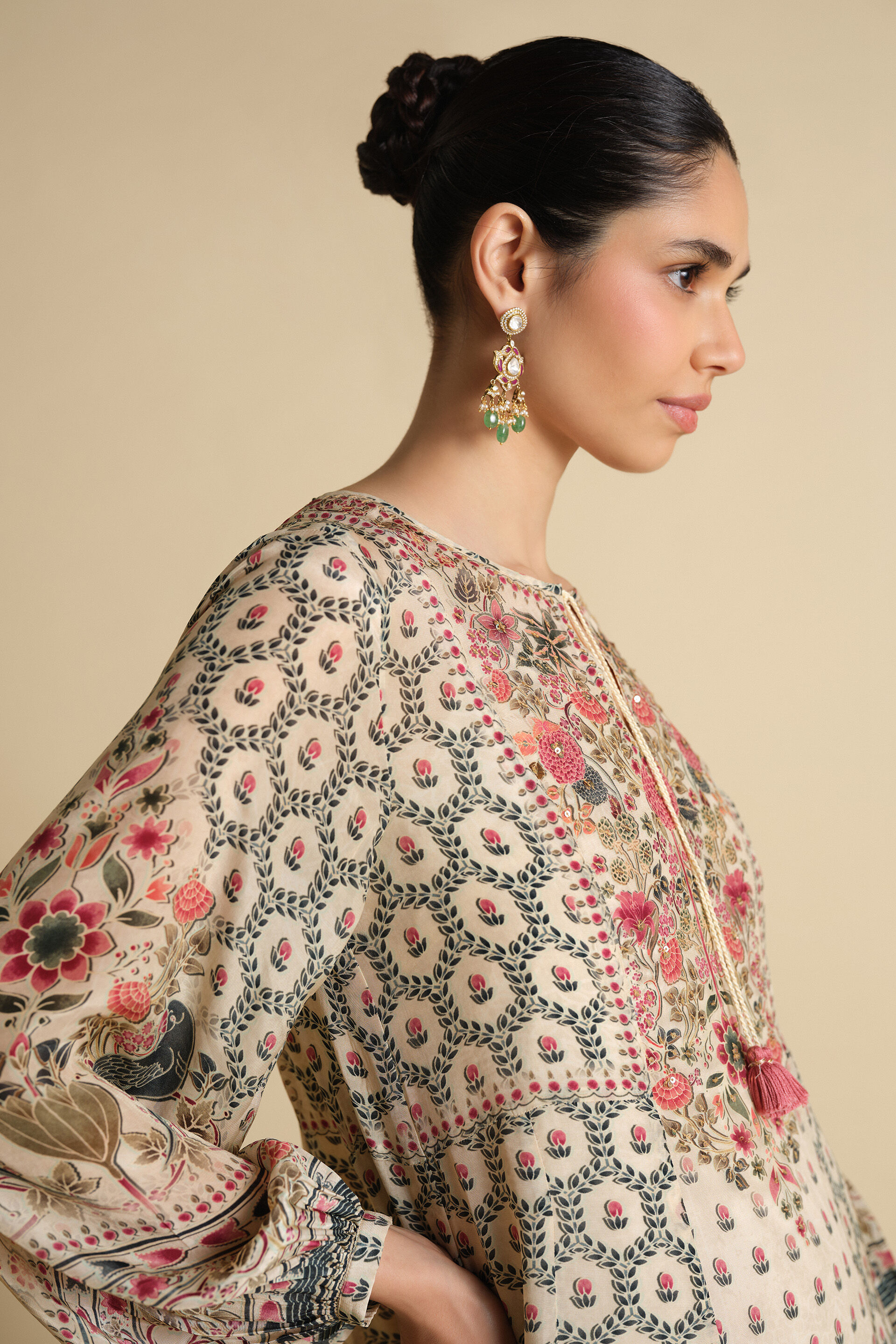 Demoiselle Printed Kaftan - Ivory, Ivory, image 5