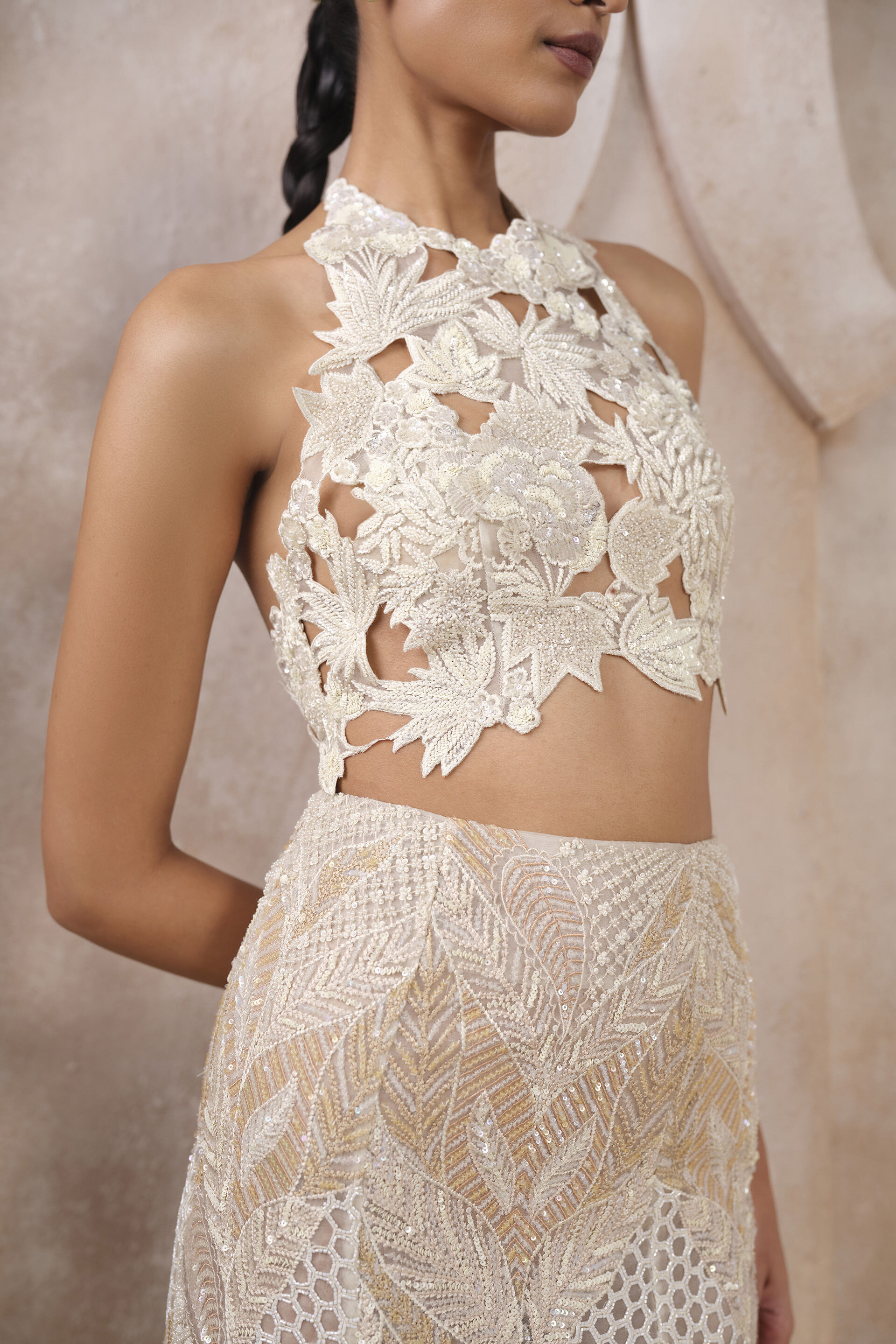 Azilis Embroidered Silk Skirt Set - Ivory, Ivory, image 5