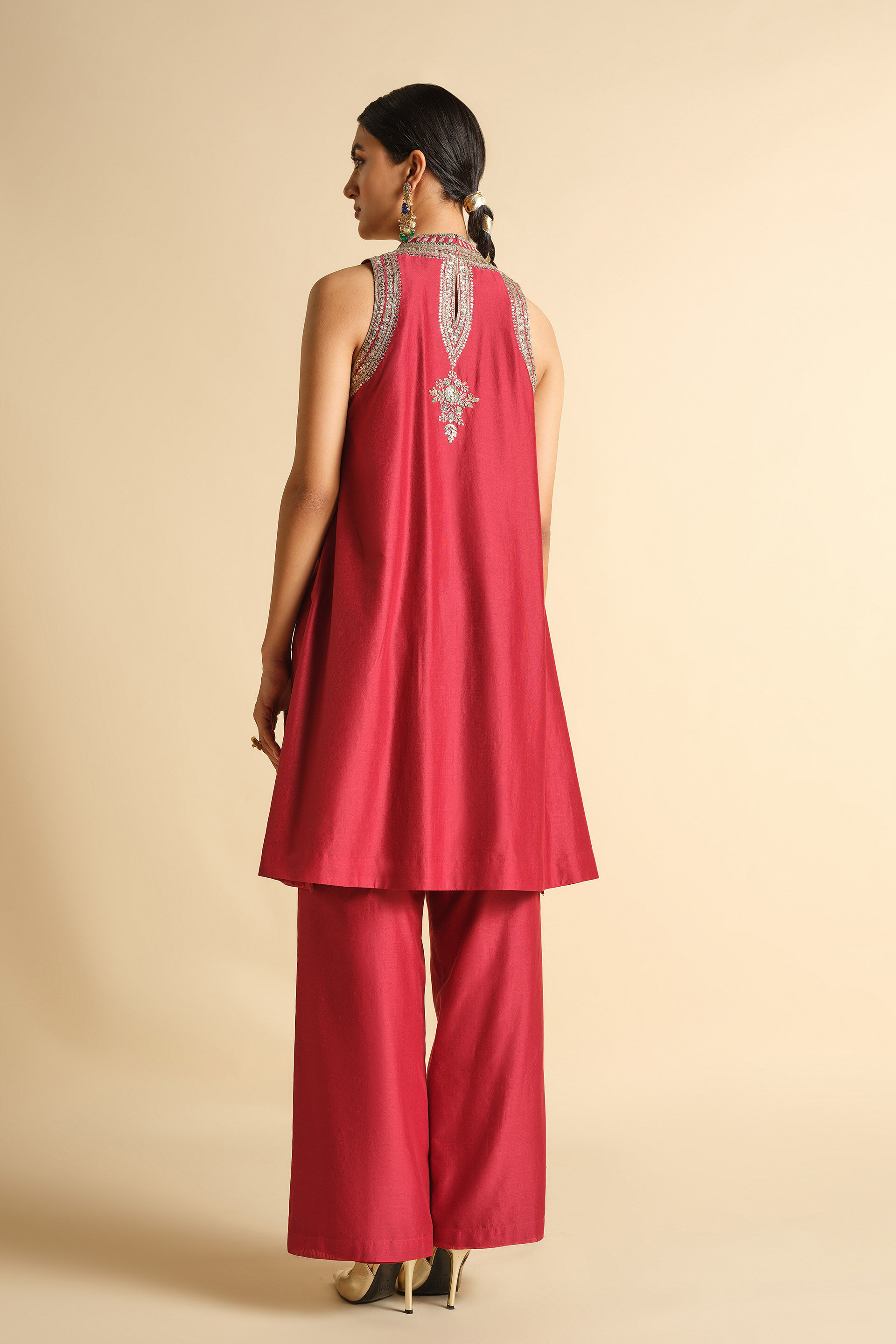 Rakavi Embroidered Cord Silk Kurta Set - Red, Red, image 3