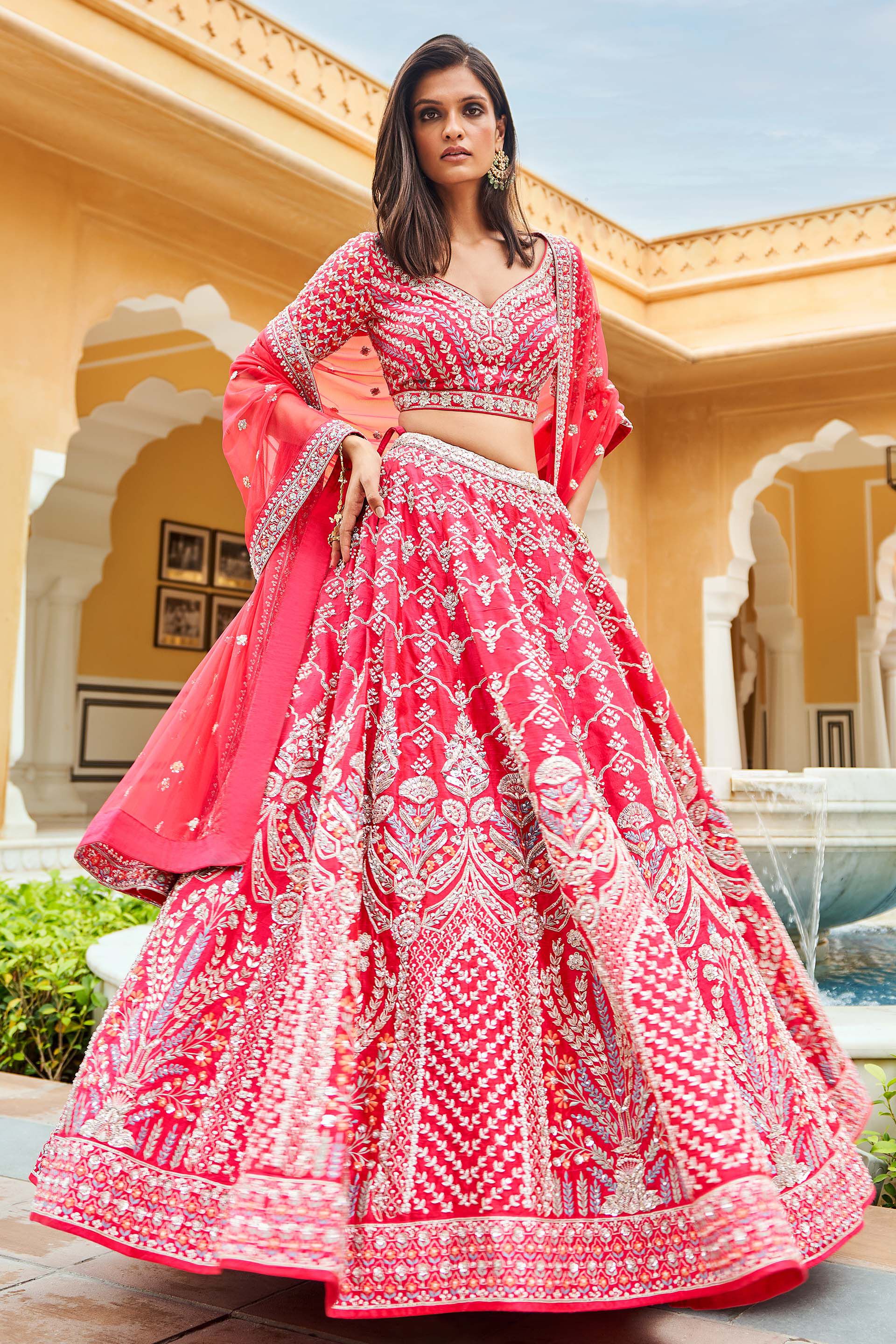 Mythili Lehenga Set-Berry Sorbet